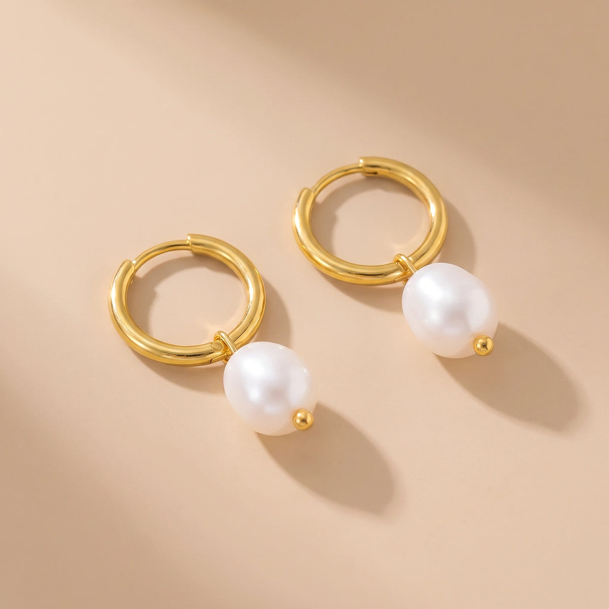 MYKI Gold Plated Pearl Drop Hoop Earrings | Anti Tarnish (MKERCH994G-SSYI)