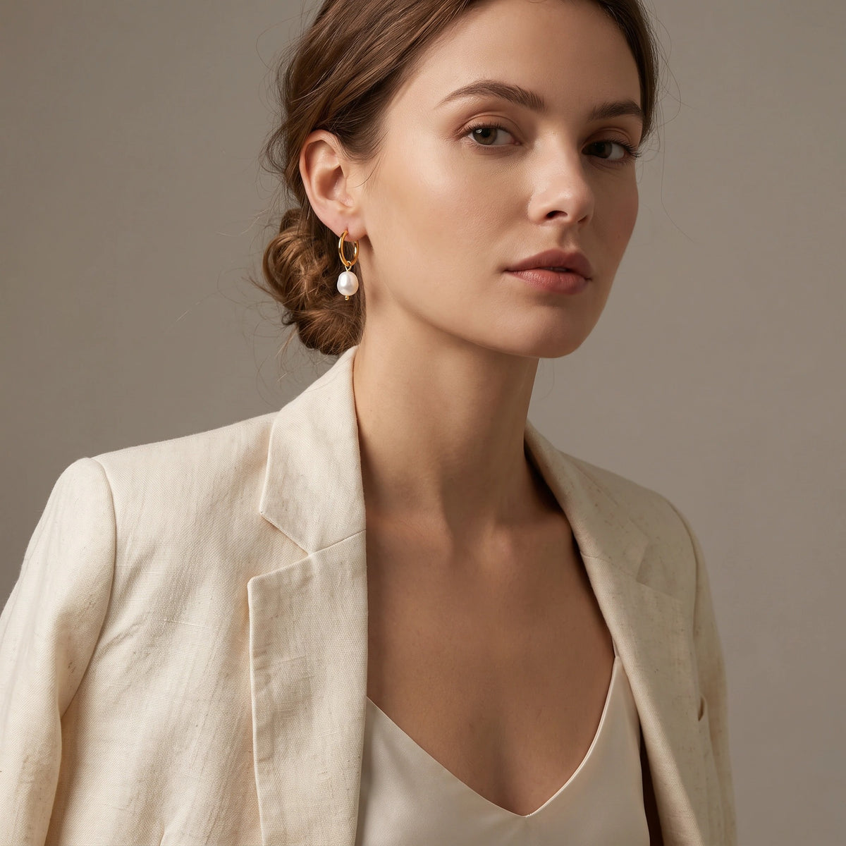 MYKI Gold Plated Pearl Drop Hoop Earrings | Anti Tarnish (MKERCH994G-SSYI)