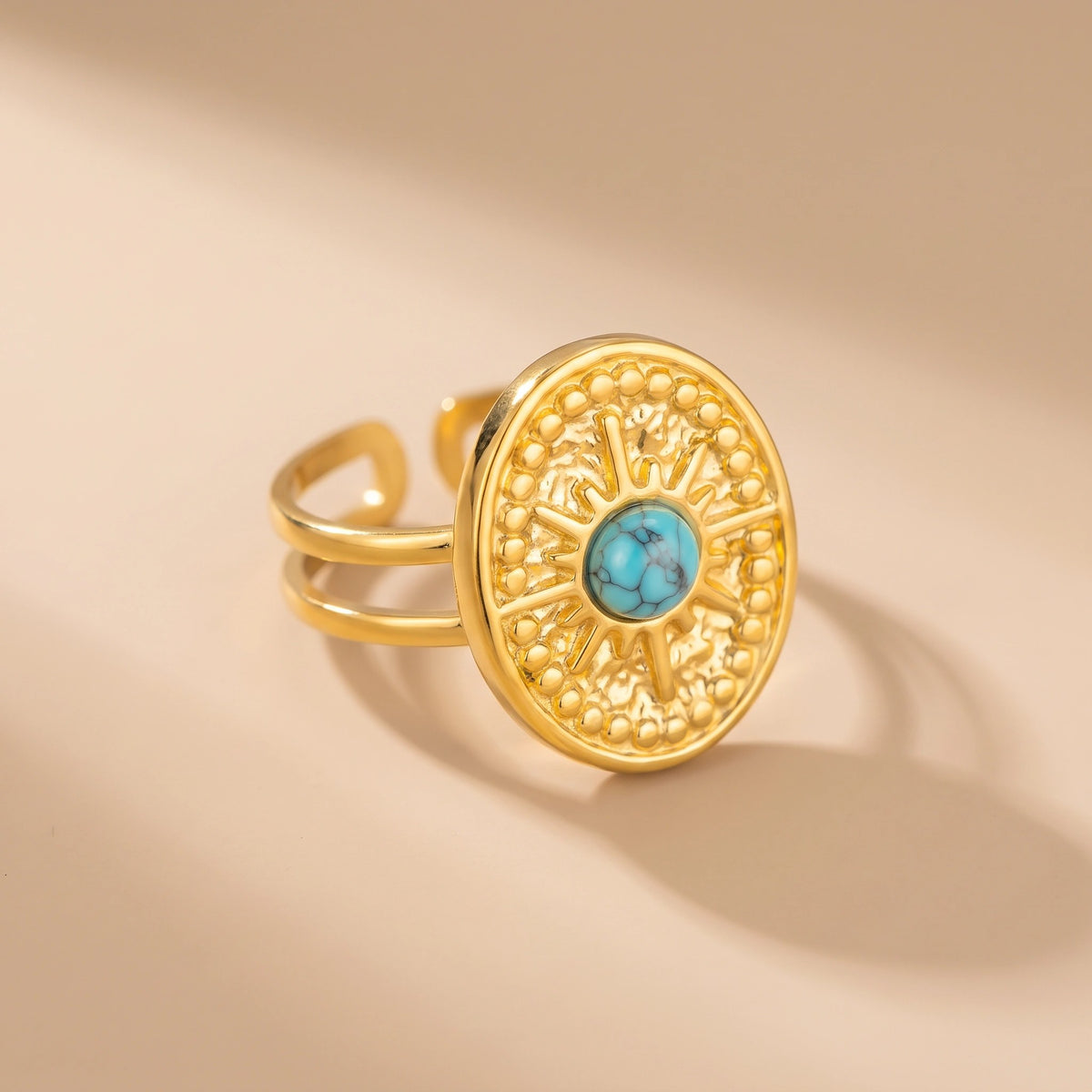 MYKI Gold-Plated Adjustable Ring with Turquoise Stone | Anti-Tarnish Finish (MKR714G-SSYI)
