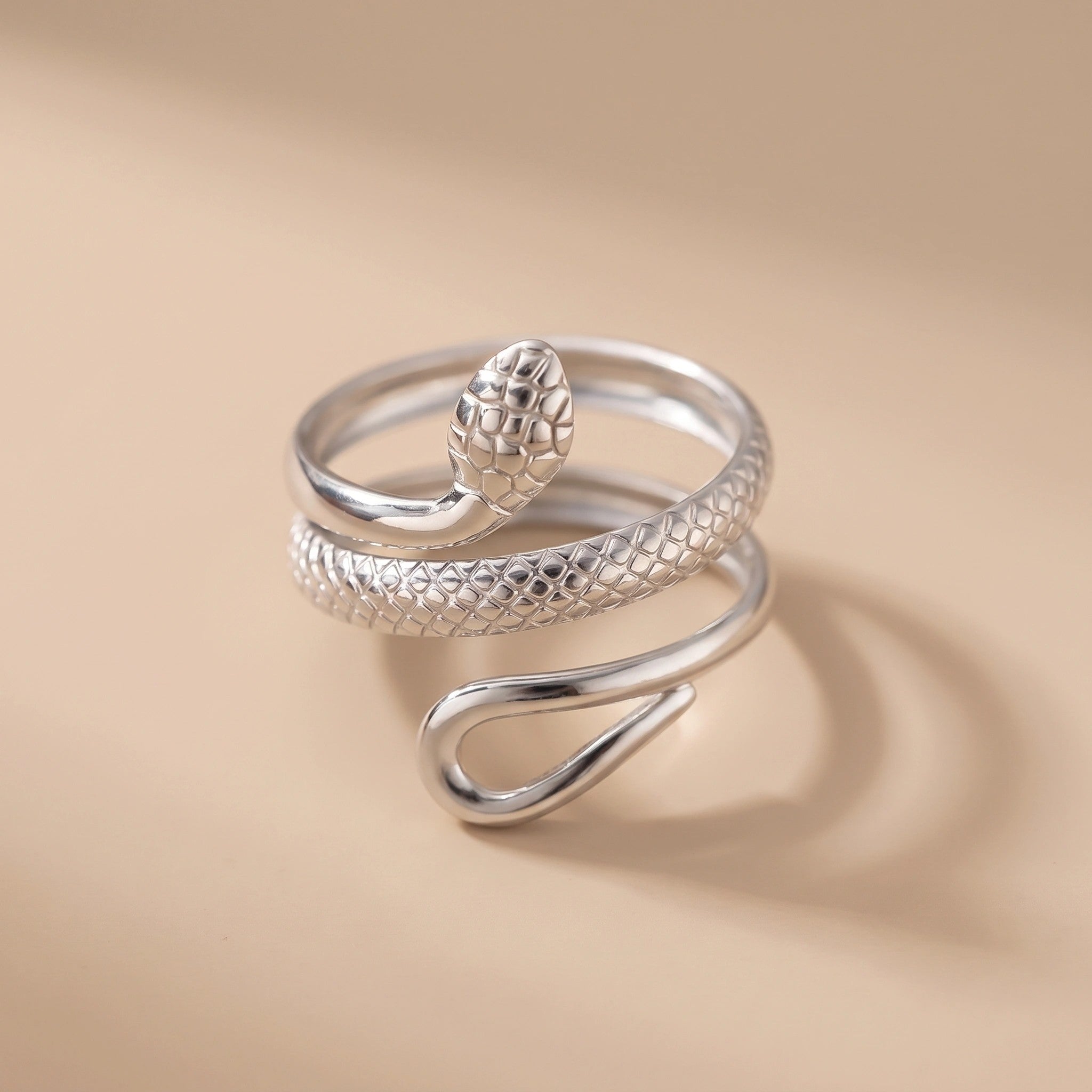 MYKI Silver Snake Adjustable Ring | Textured Anti-Tarnish Design (MKR716S-SSYI)