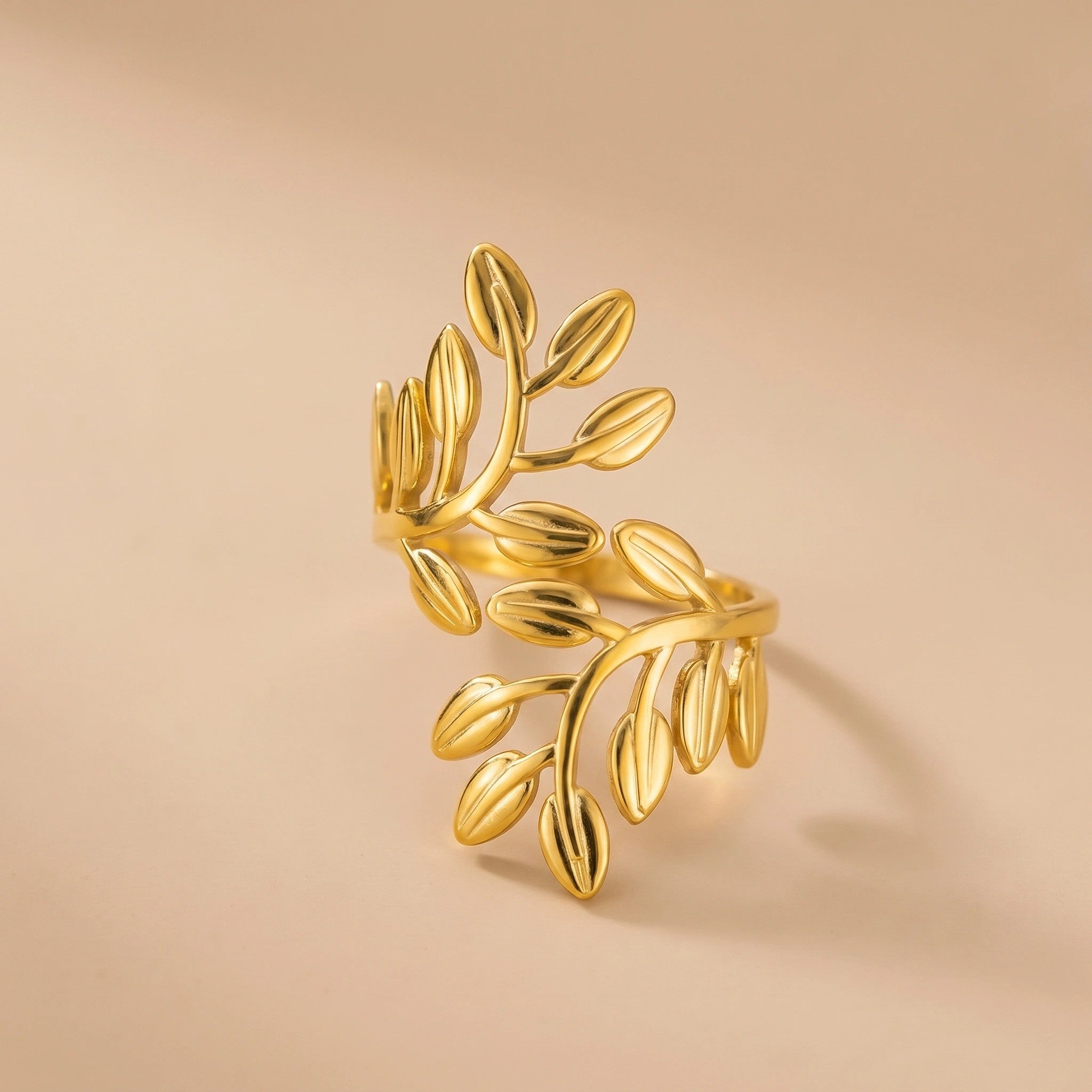 MYKI Leaf Adjustable Ring | Nature-Inspired Anti-Tarnish Design (MKR718-SSYI)