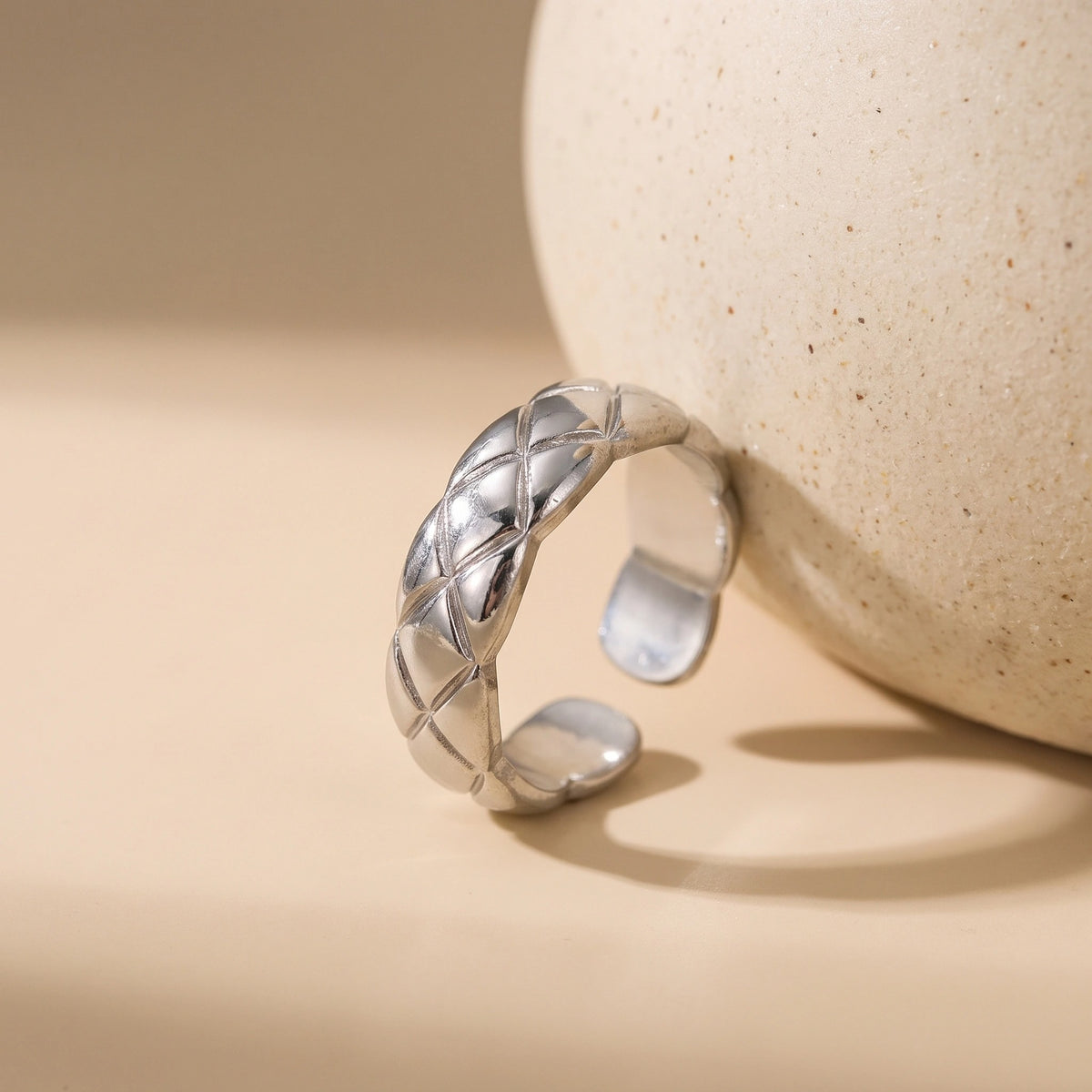 MYKI Woven Adjustable Ring | Textured Anti-Tarnish Finish (MKR720-SSYI)