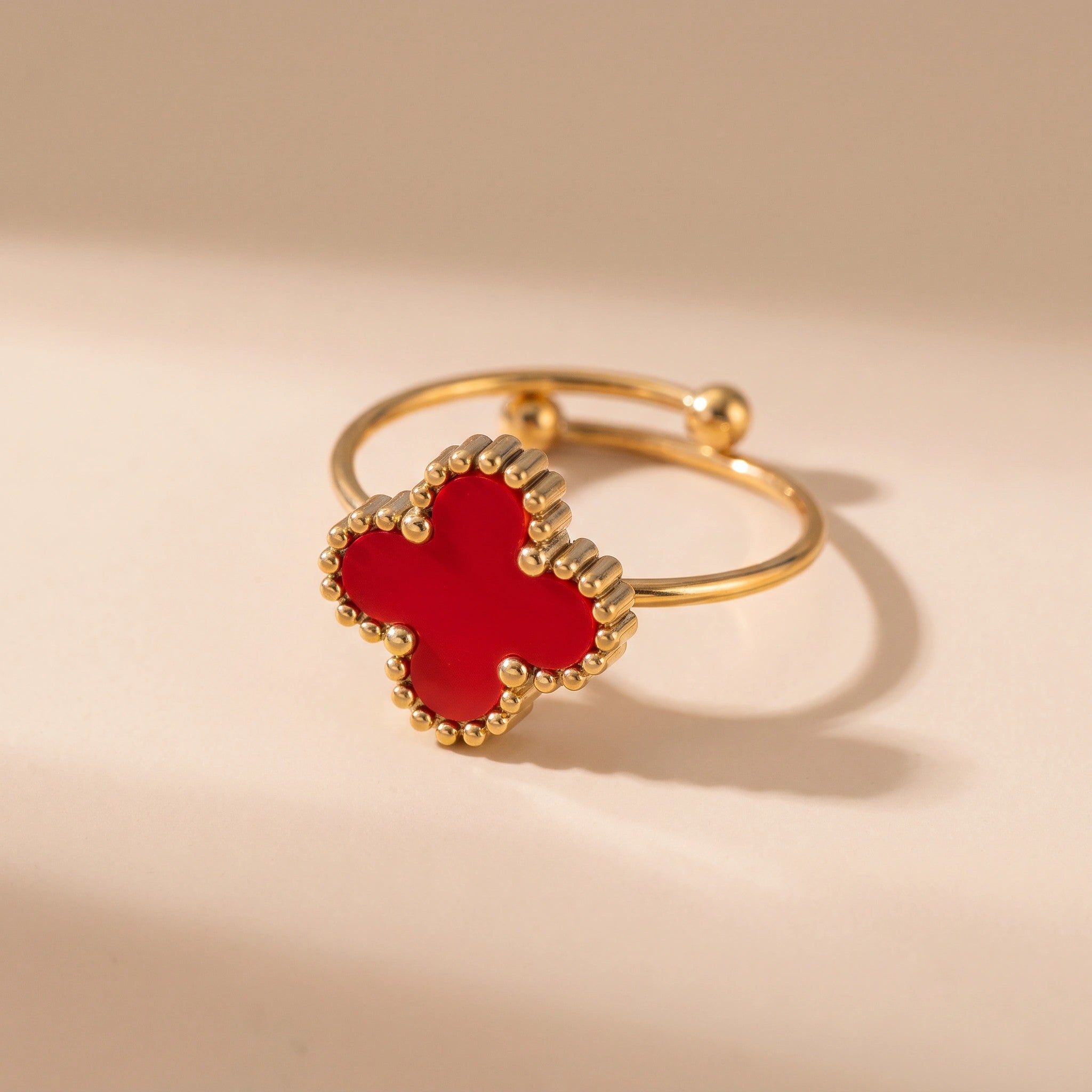 MYKI Clover Adjustable Ring with  Enamel | Anti-Tarnish Finish (MKR723G-SSYI)