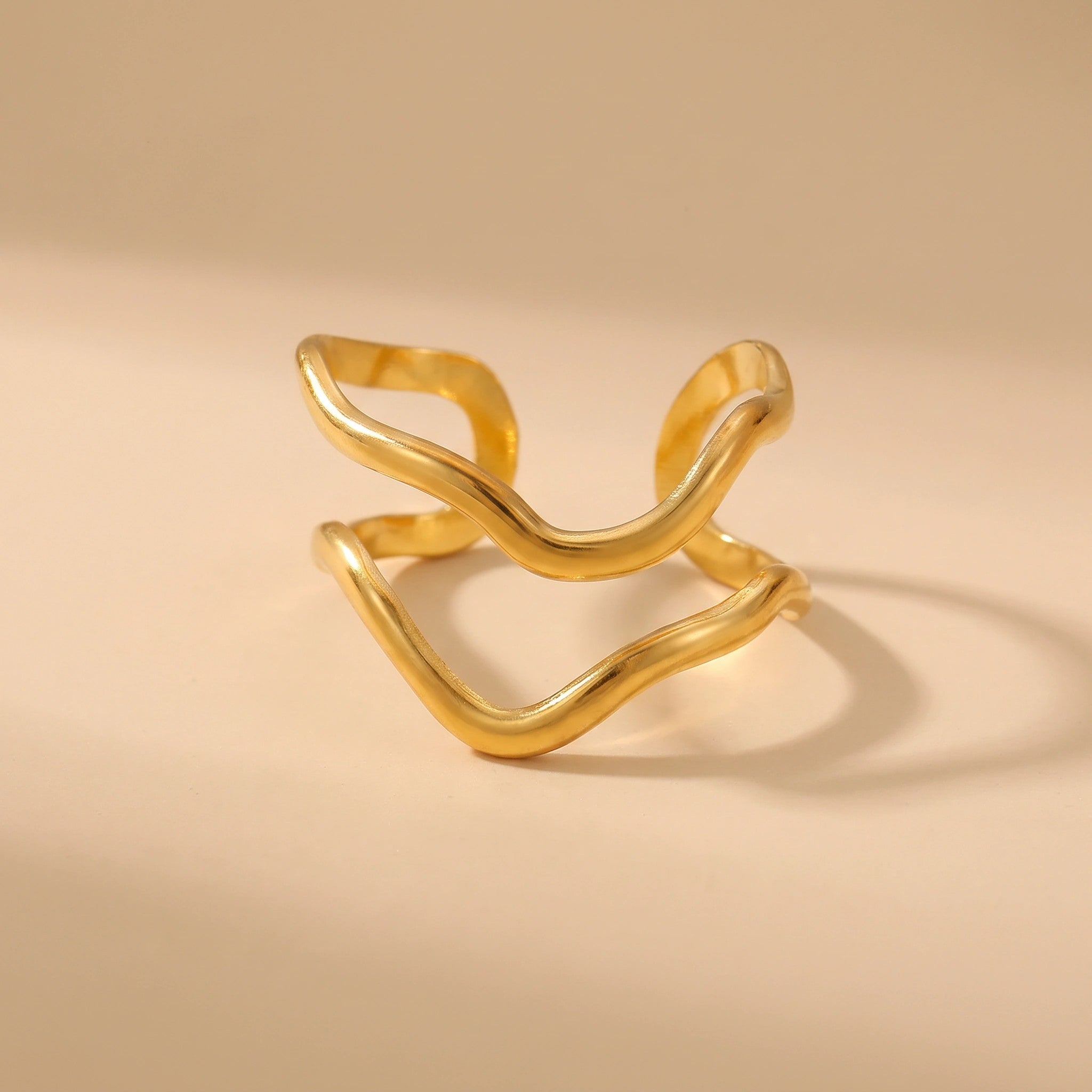MYKI Double Wave Adjustable Ring | Minimal Anti-Tarnish Design (MKR724-SSYI)