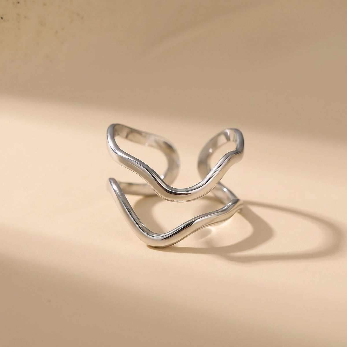 MYKI Double Wave Adjustable Ring | Minimal Anti-Tarnish Design (MKR724-SSYI)