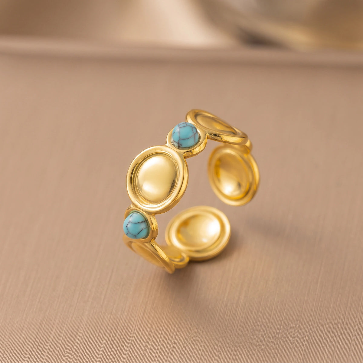 MYKI Turquoise Accent Adjustable Ring | Anti-Tarnish (MKR727-SSYI)