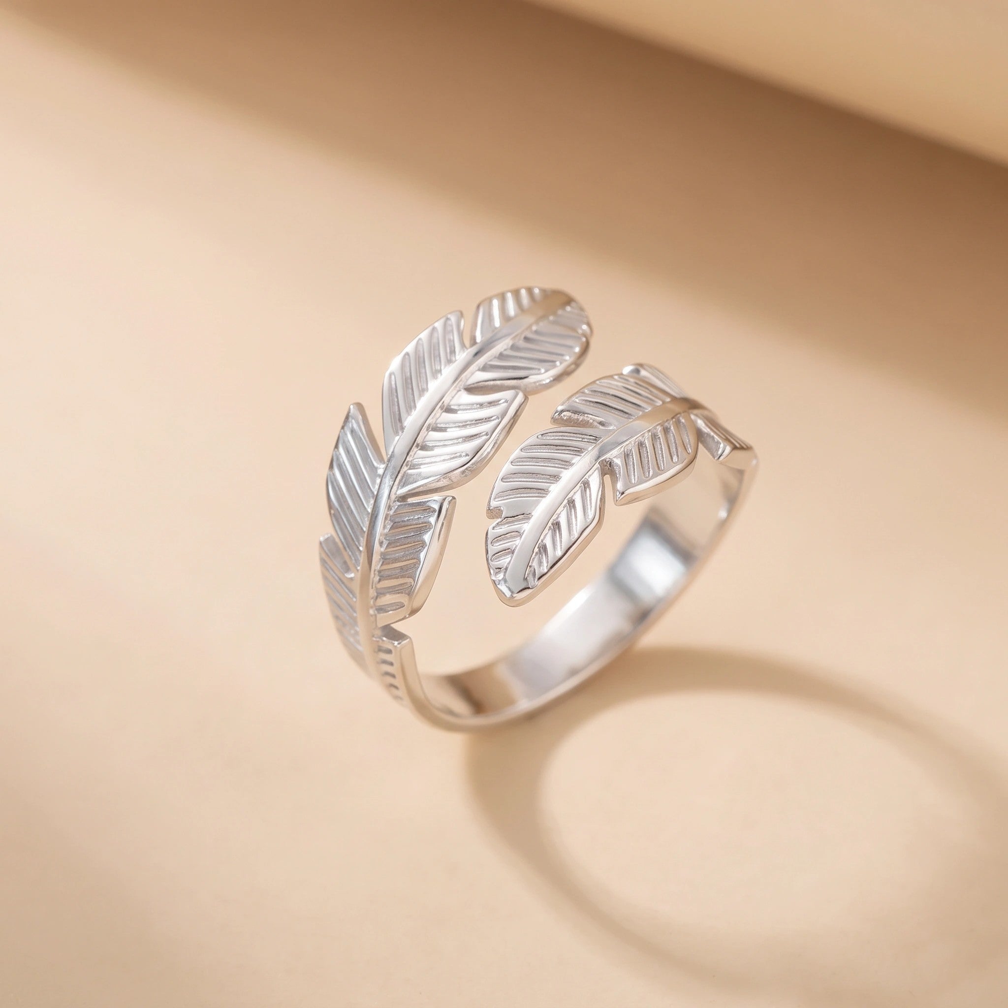 MYKI Silver Feather Wrap Adjustable Ring | Handcrafted Finish (MKR732S-SSYI)