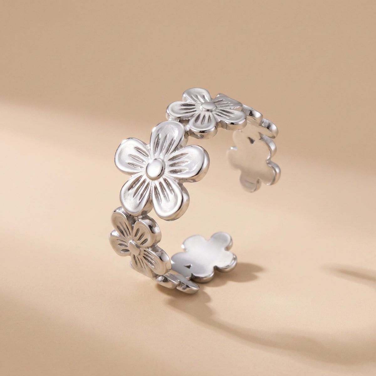 MYKI Floral Adjustable Ring | Anti-Tarnish Finish (MKR736-SSYI)