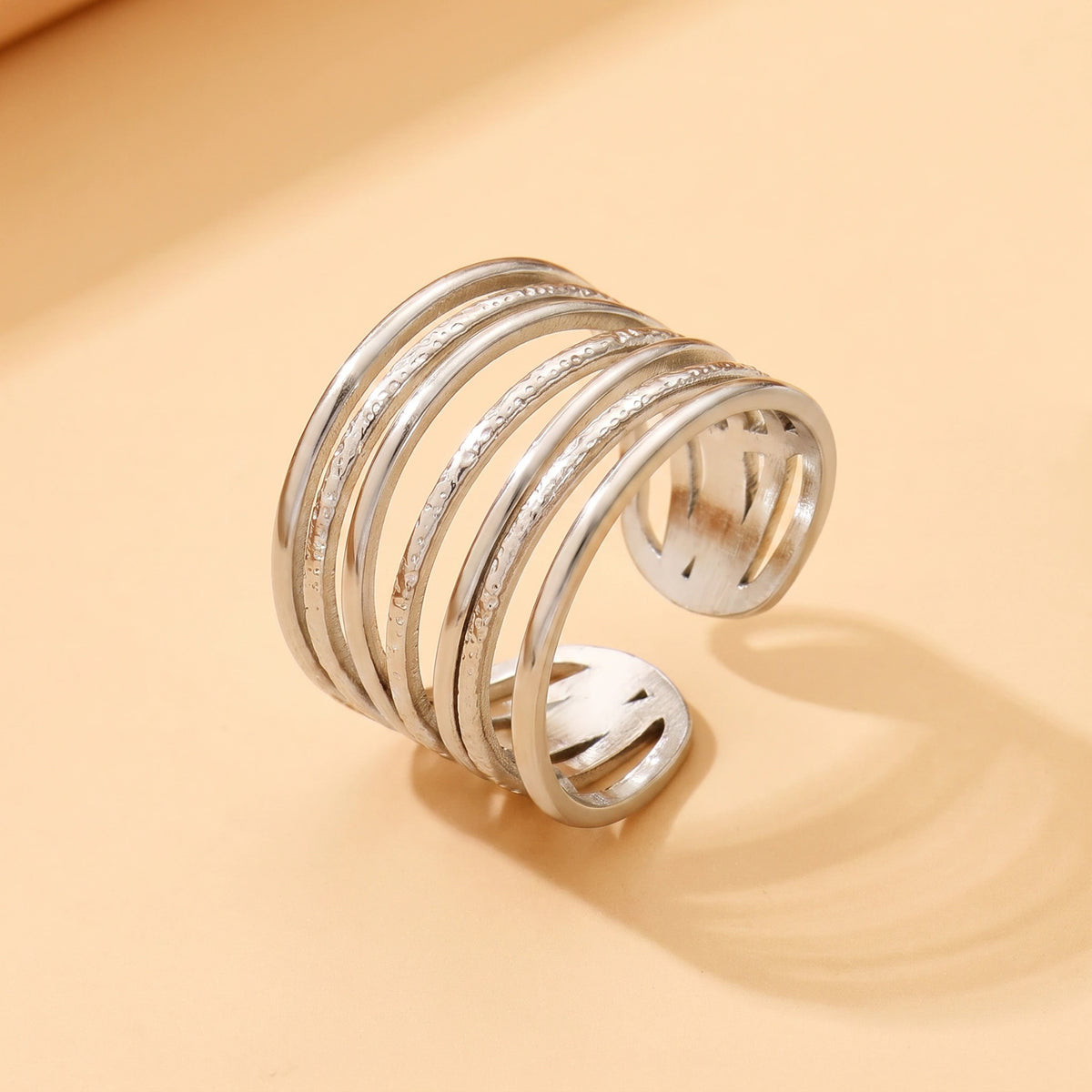 MYKI Silver Multi-Layer Adjustable Ring | Anti-Tarnish Finish (MKR737S-SSYI)