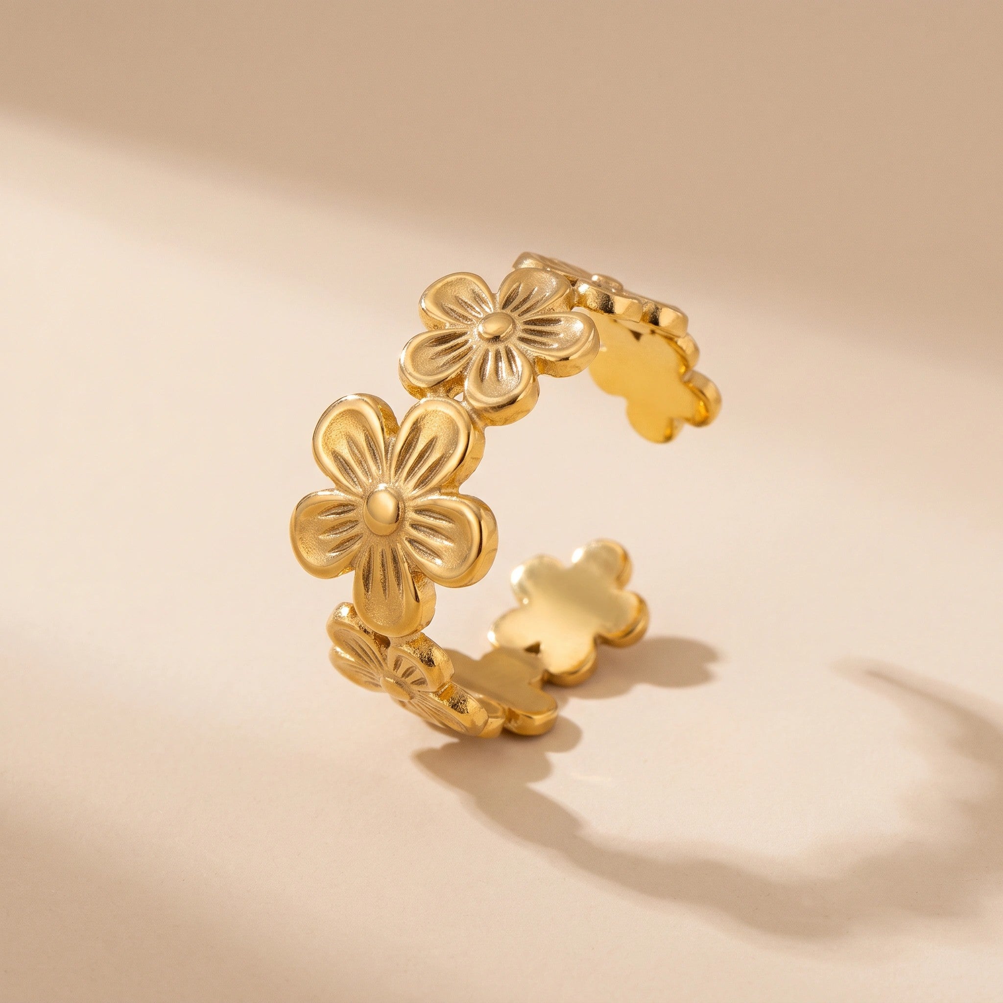 MYKI Floral Adjustable Ring | Anti-Tarnish Finish (MKR736-SSYI)