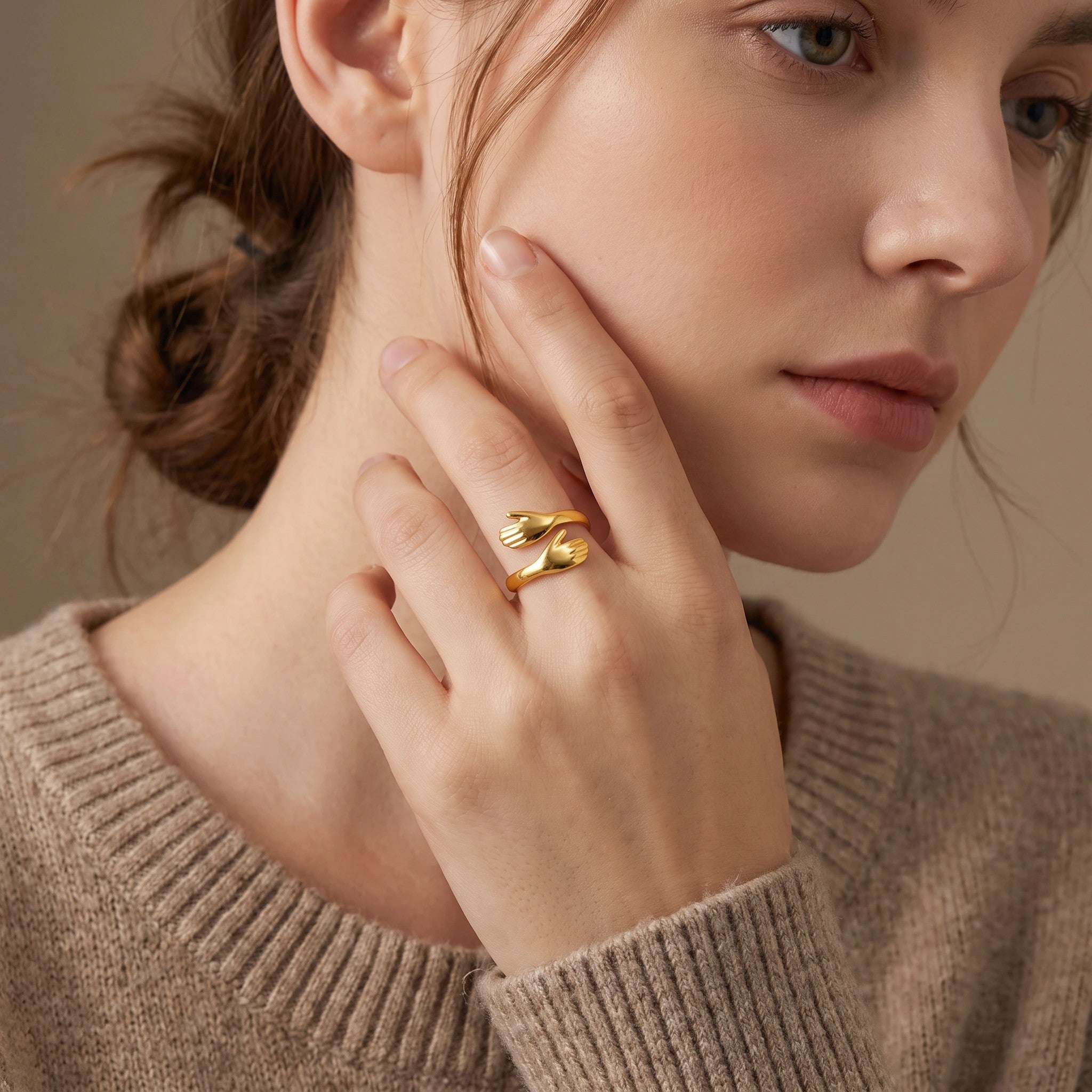 MYKI Gold Plated Adjustable Hand Design Ring | Anti-Tarnish (MKR739G-SSYI)
