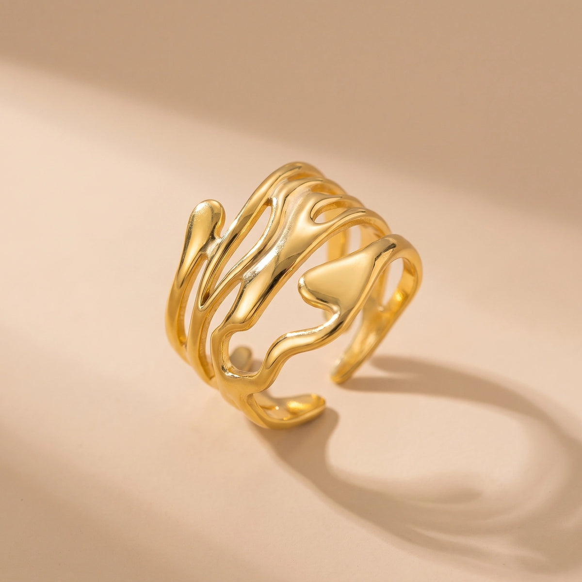 MYKI Gold Plated Wave Design Adjustable Ring | Anti-Tarnish (MKR744G-SSYI)
