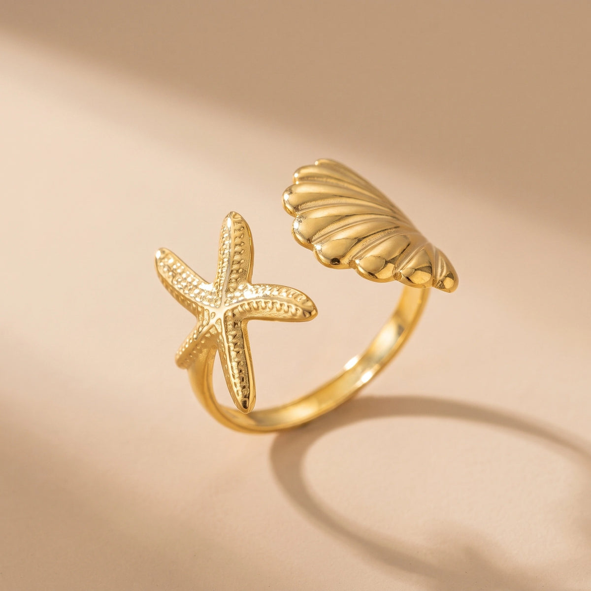 MYKI Starfish & Shell Adjustable Ring | Anti-Tarnish (MKR745-SSYI)