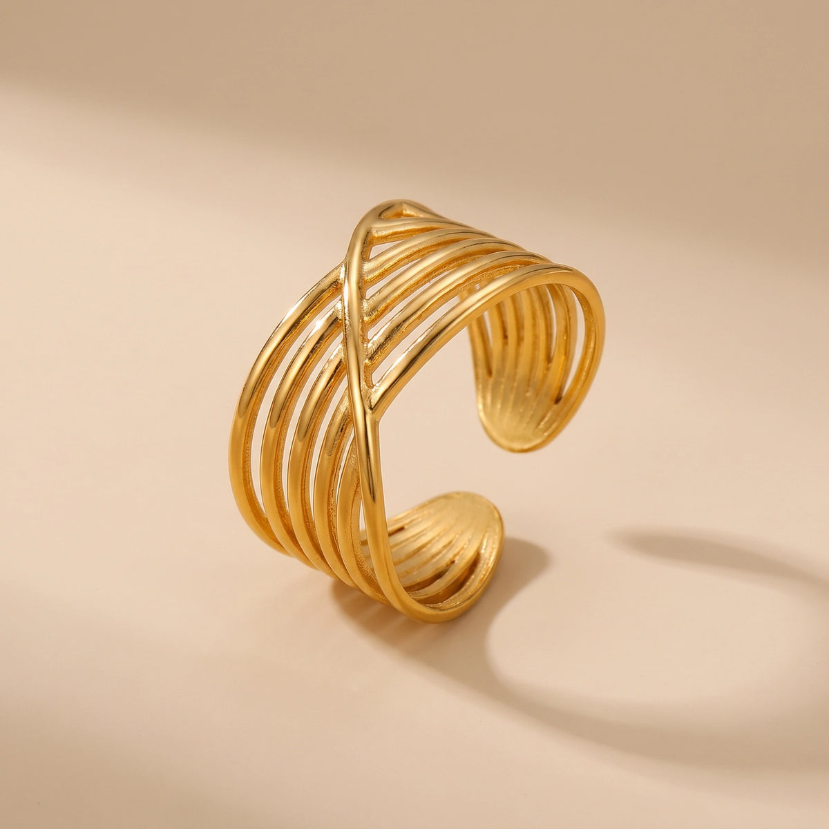 MYKI Gold Plated Crossover Adjustable Ring | Anti-Tarnish Finish (MKR746G-SSYI)