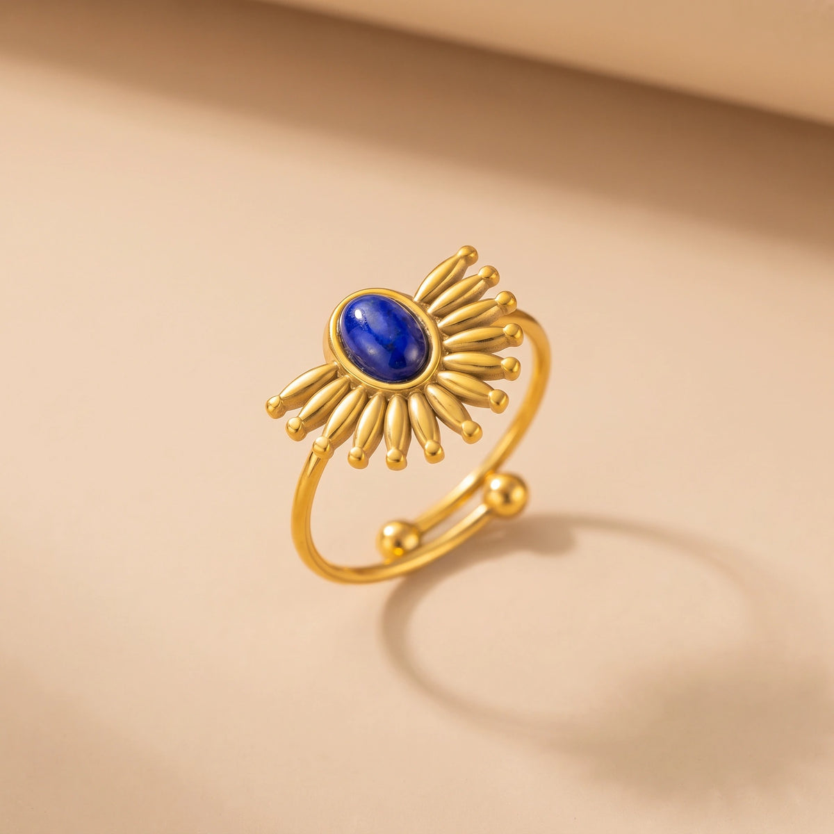 MYKI Gold Plated Blue Stone Sun Adjustable Ring | Handcrafted Finish (MKR748G-SSYI)