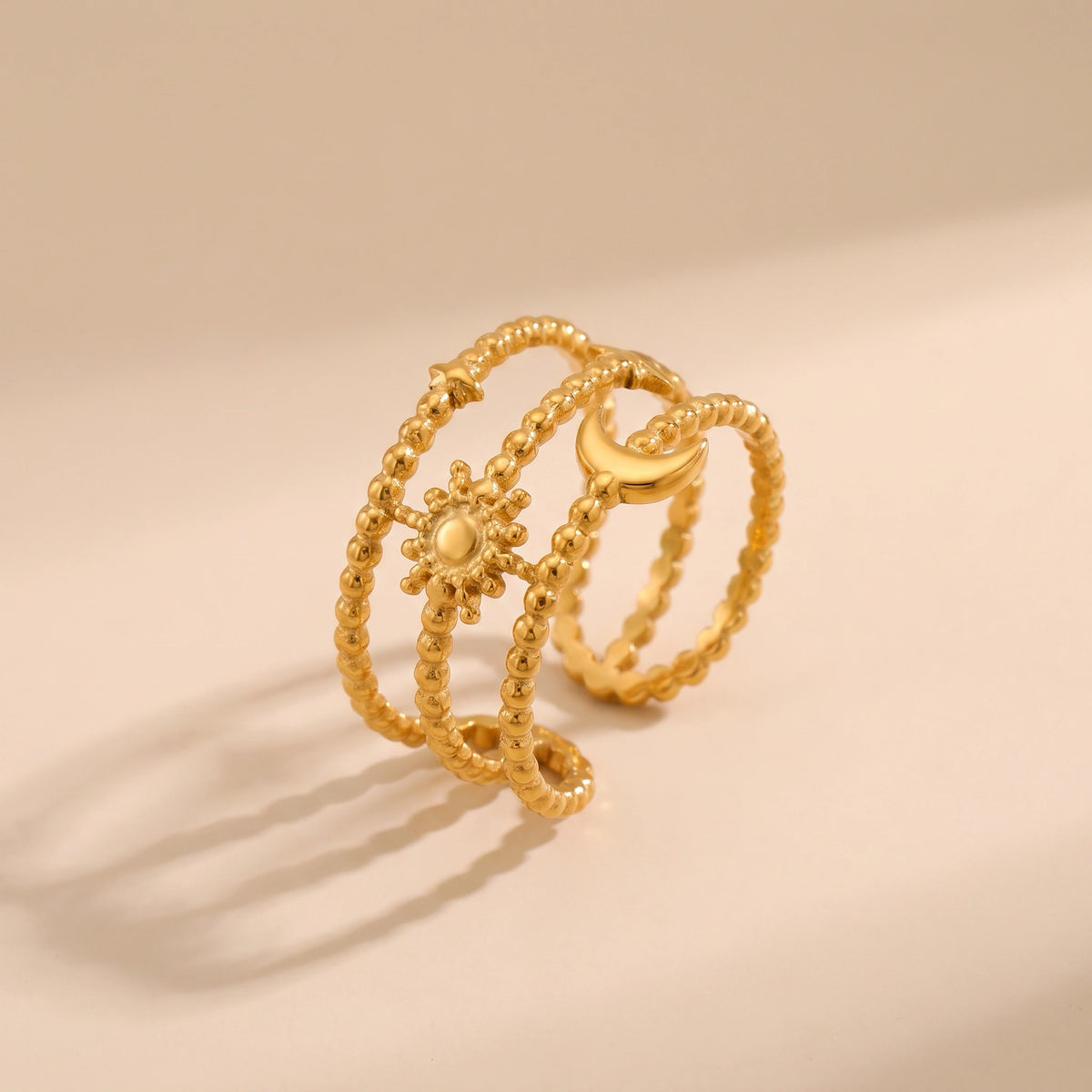 MYKI Moon & Sun Triple Stack Ring | Anti-Tarnish (MKR749-SSYI)