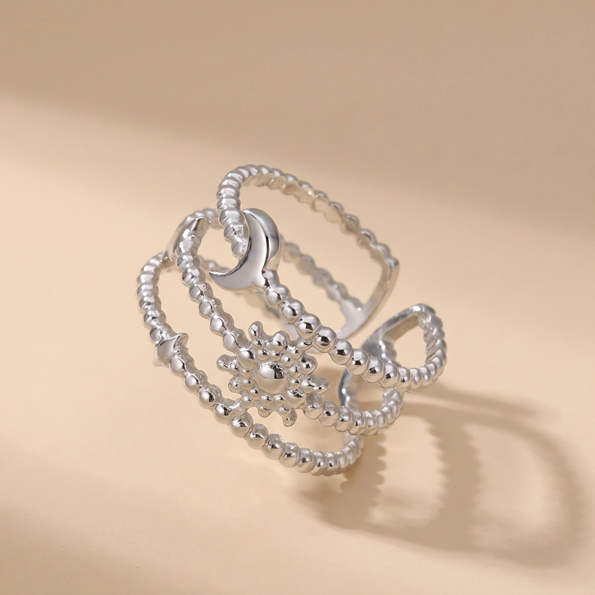 MYKI Moon & Sun Triple Stack Ring | Anti-Tarnish (MKR749-SSYI)