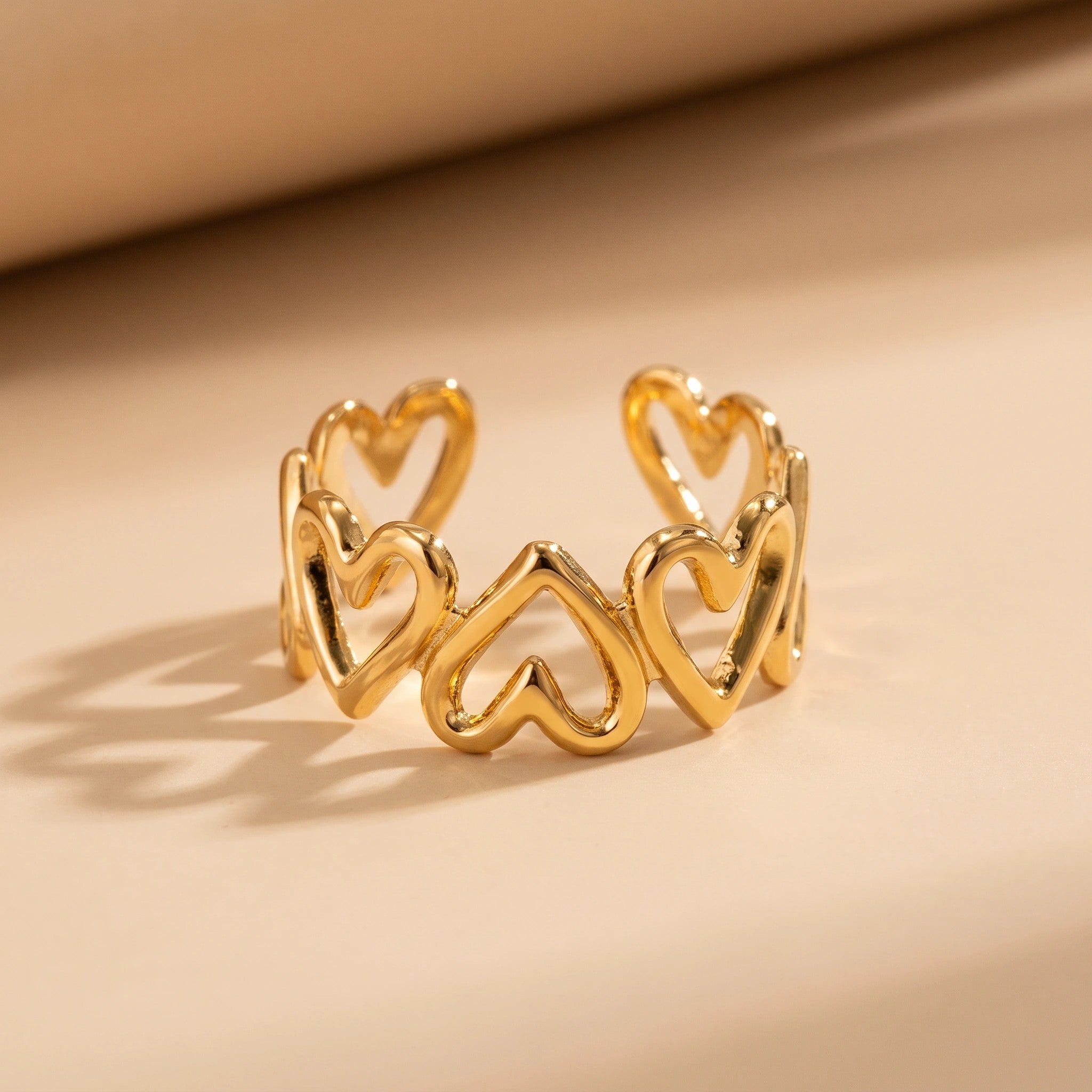 MYKI Gold Plated Open Heart Adjustable Ring | Anti-Tarnish (MKR750G-SSYI)