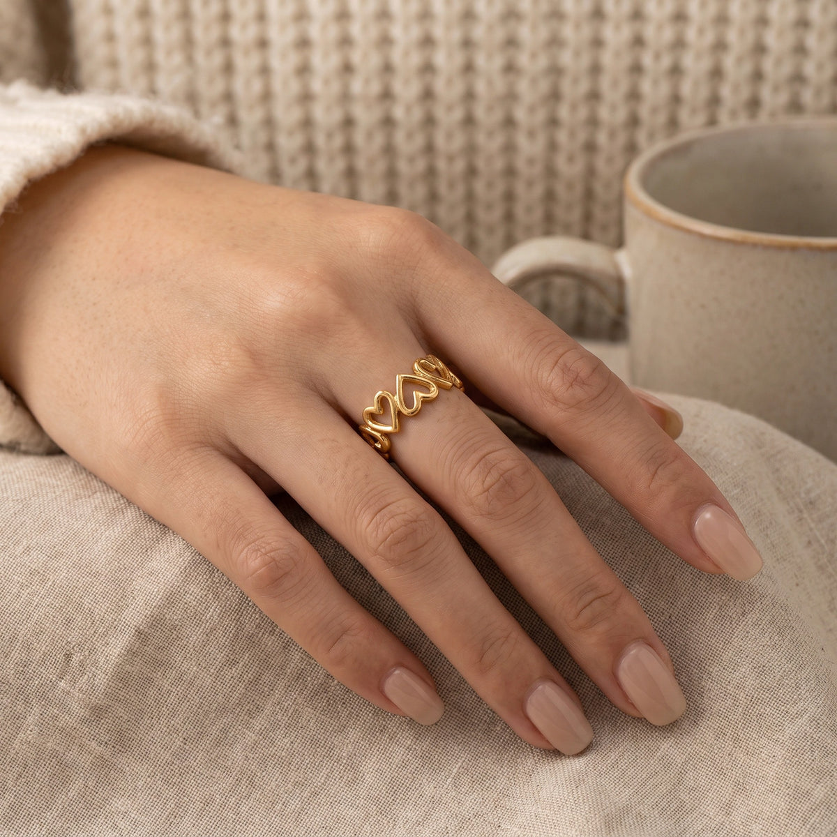MYKI Gold Plated Open Heart Adjustable Ring | Anti-Tarnish (MKR750G-SSYI)