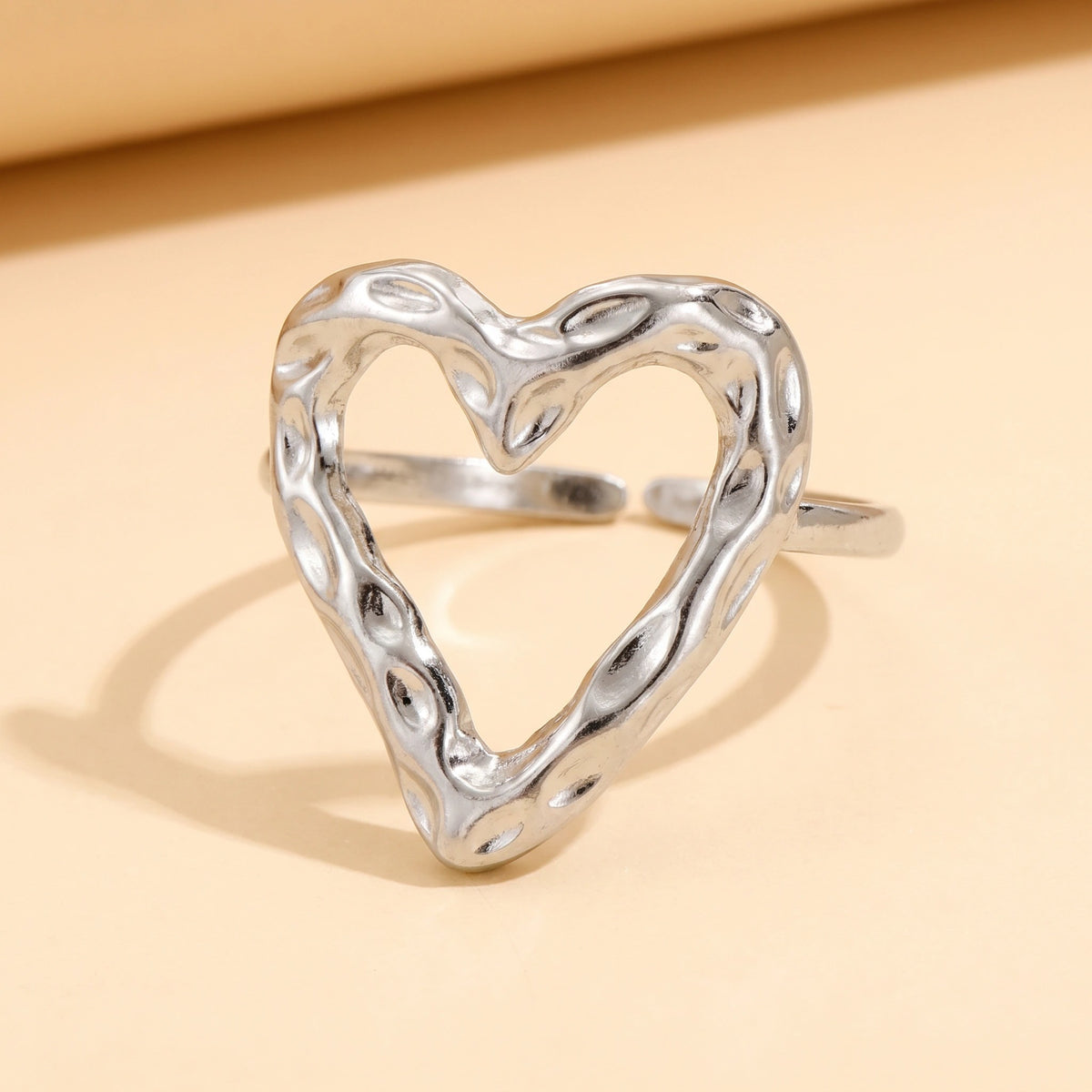 MYKI Silver Sculpted Heart Adjustable Ring | Anti-Tarnish (MKR751S-SSYI)
