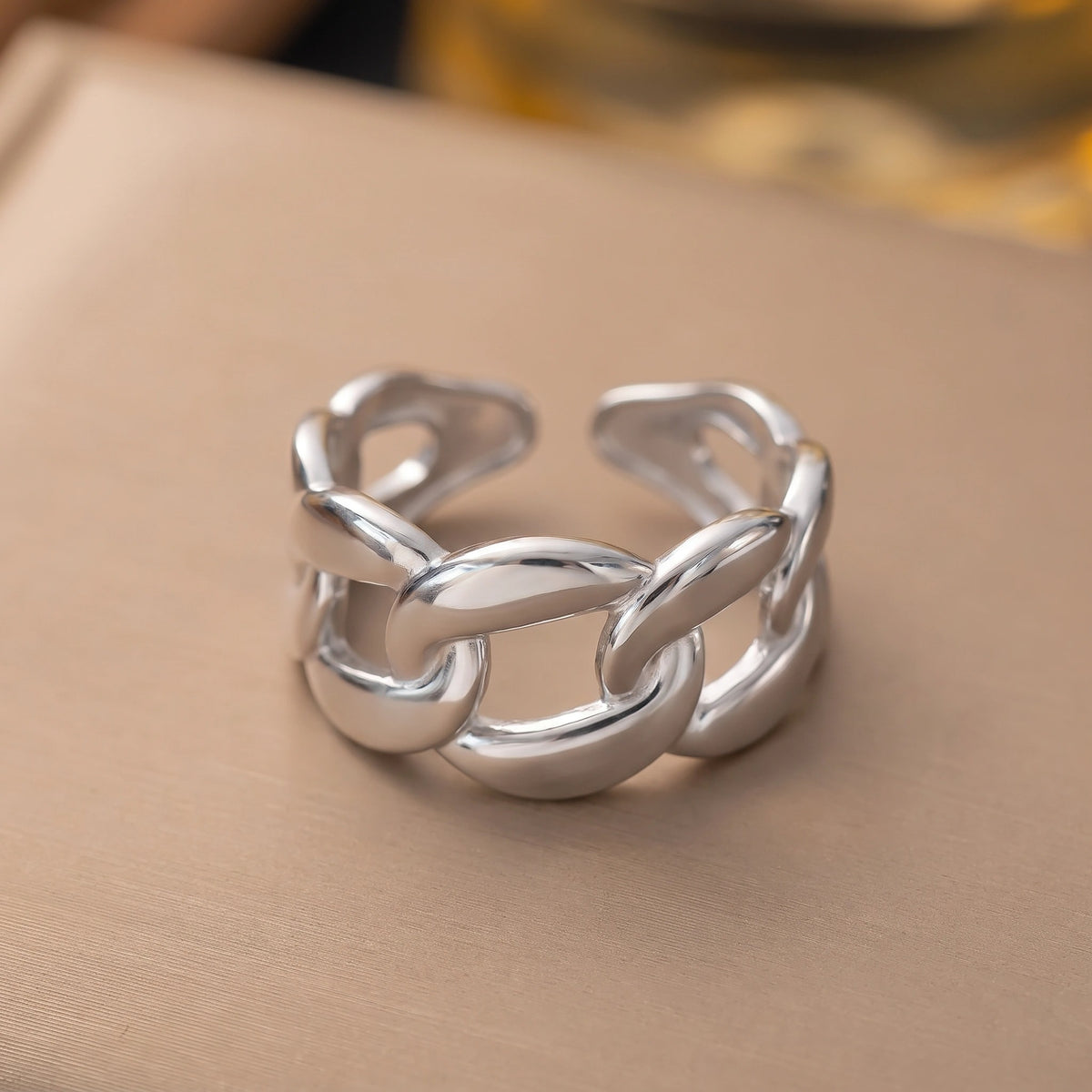 MYKI Silver Anti Tarnish Chain Design Adjustable Ring | MYKI (MKR752S-SSYI)