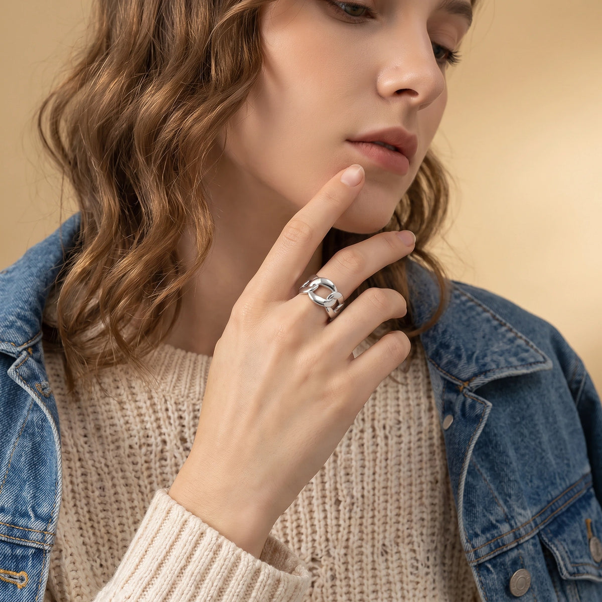MYKI Silver Anti Tarnish Chain Design Adjustable Ring | MYKI (MKR752S-SSYI)