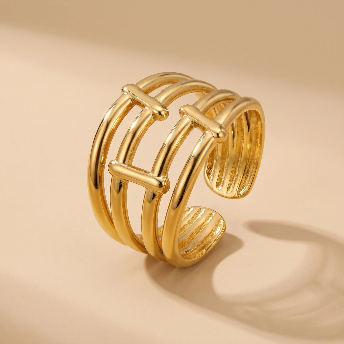 MYKI Gold Plated Grid Design Adjustable Ring | Anti Tarnish | MYKI (MKR758G-SSYI)