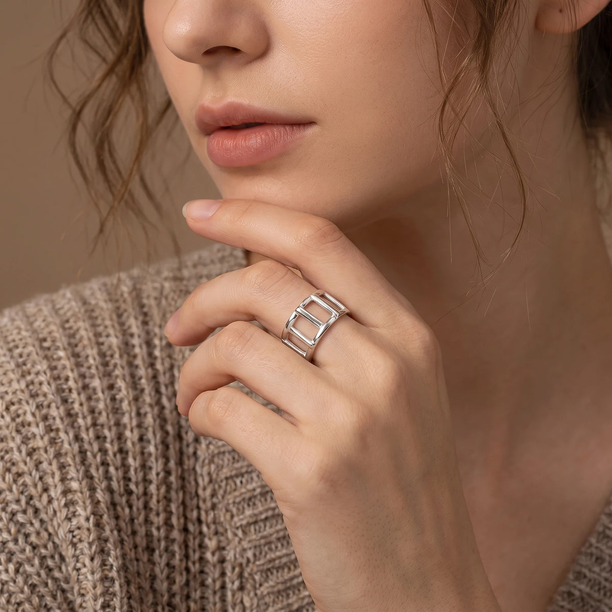 MYKI Silver Grid Design Adjustable Ring | Anti Tarnish | MYKI (MKR759S-SSYI)