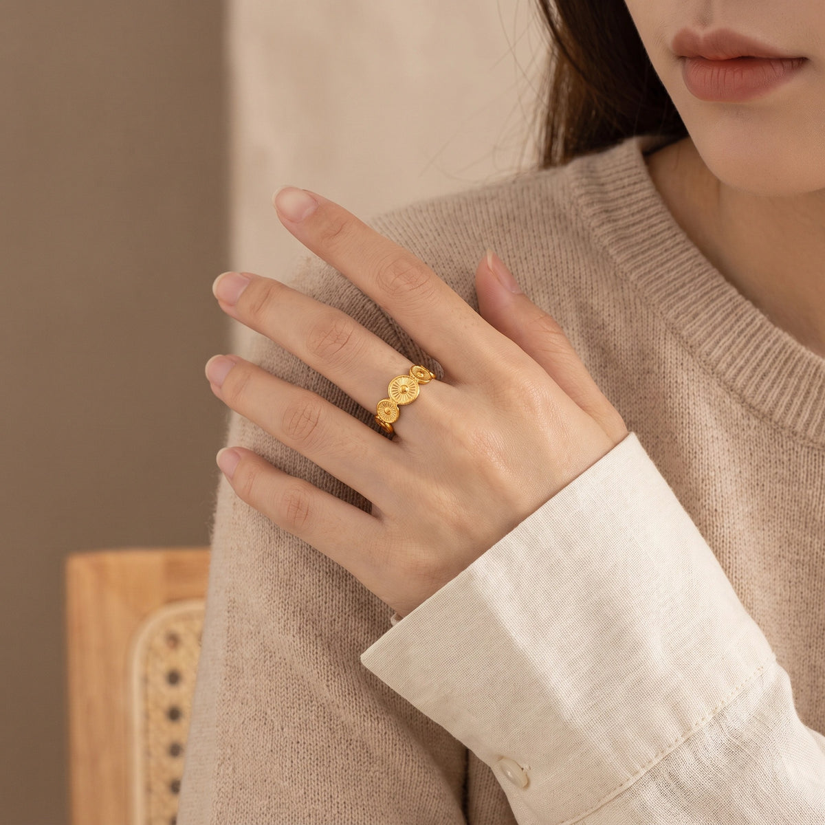 MYKI Coin Pattern Adjustable Ring | Anti Tarnish | MYKI (MKR763-SSYI)