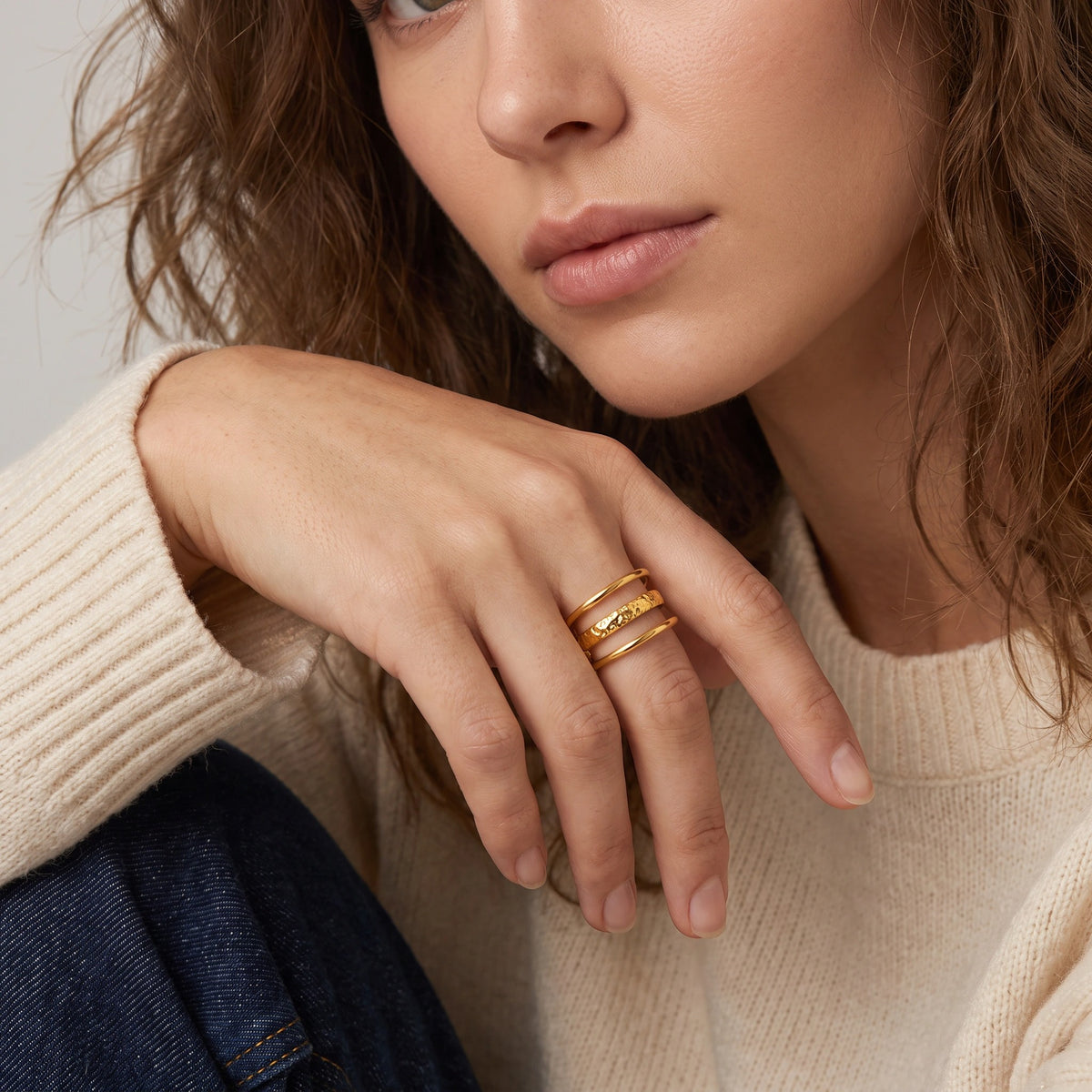 MYKI Adjustable Hammered Ring | Anti Tarnish Finish (MKR771-SSYI)