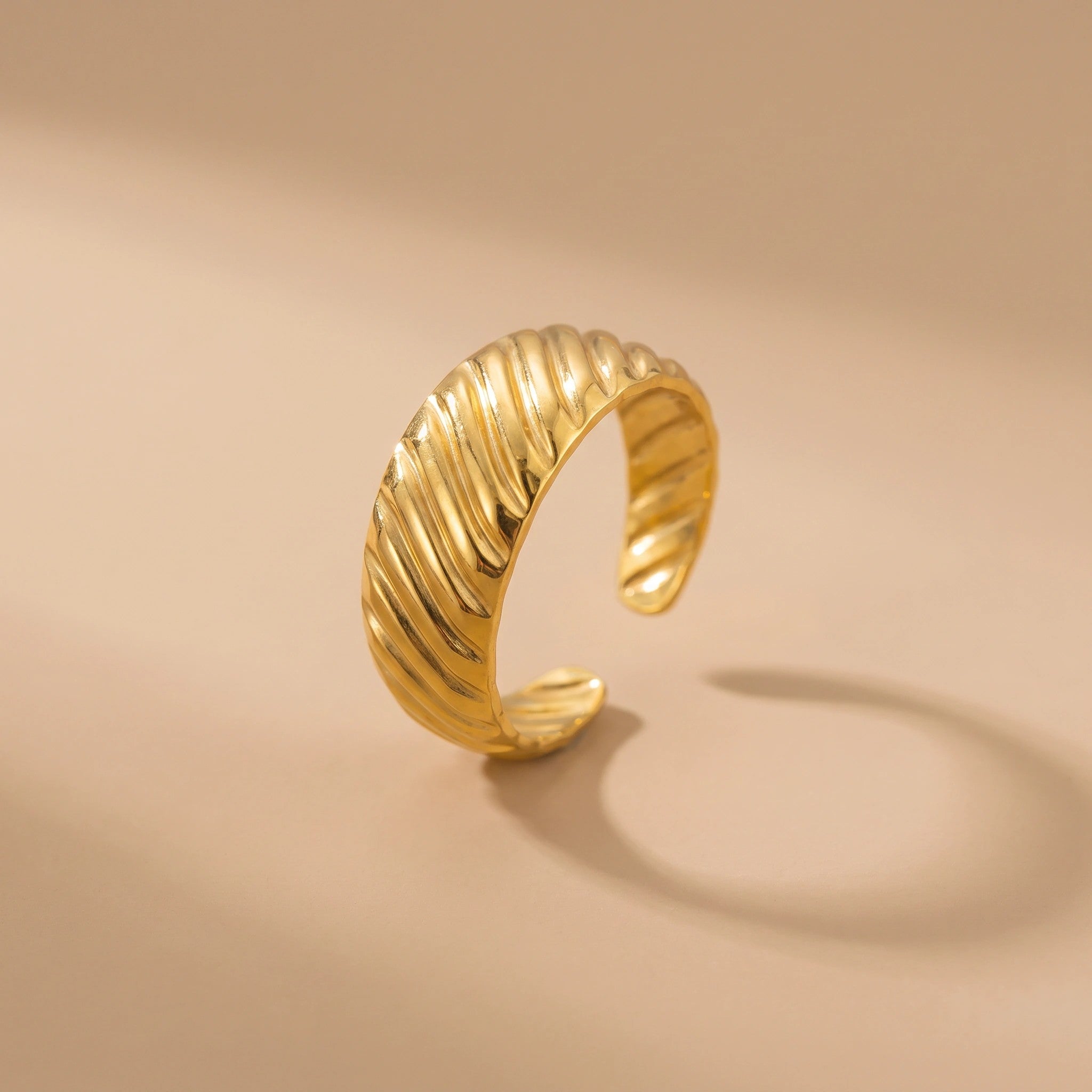 MYKI Textured Open Cuff Ring | Anti Tarnish Adjustable (MKR772-SSYI)