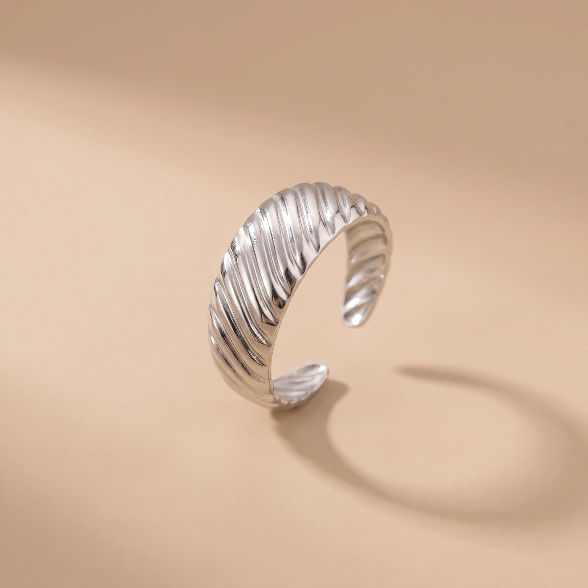 MYKI Textured Open Cuff Ring | Anti Tarnish Adjustable (MKR772-SSYI)