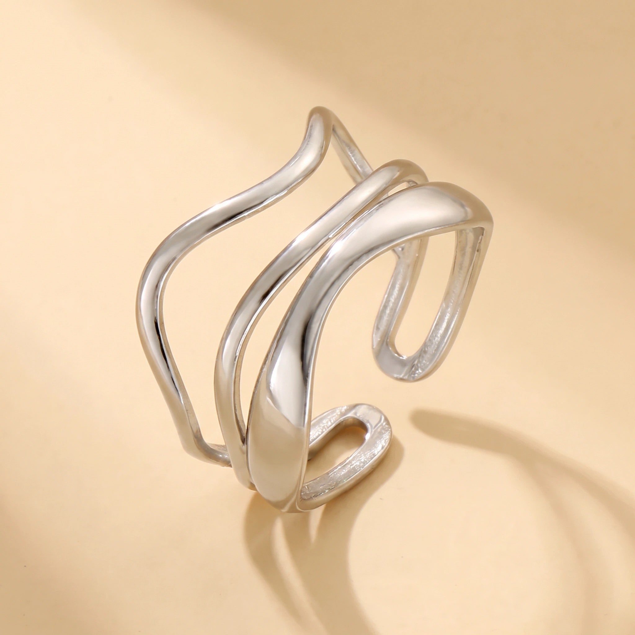 MYKI Silver Wave Open Adjustable Ring | Anti Tarnish Finish (MKR774-SSYI)