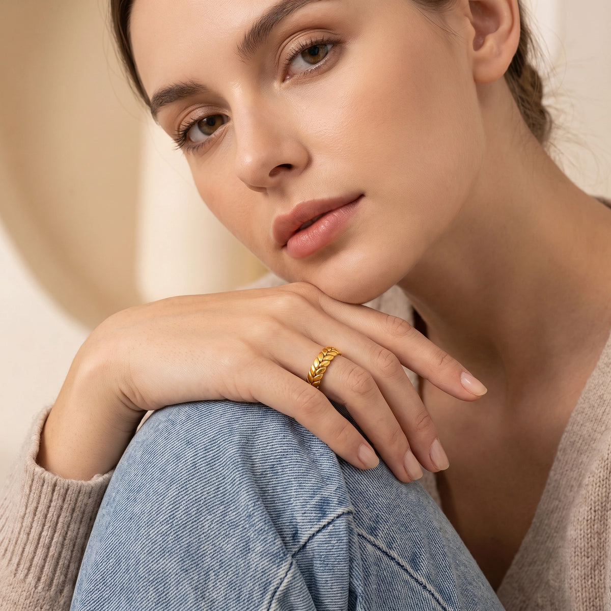 MYKI Leaf Adjustable Ring | Anti Tarnish Finish (MKR777-SSYI)