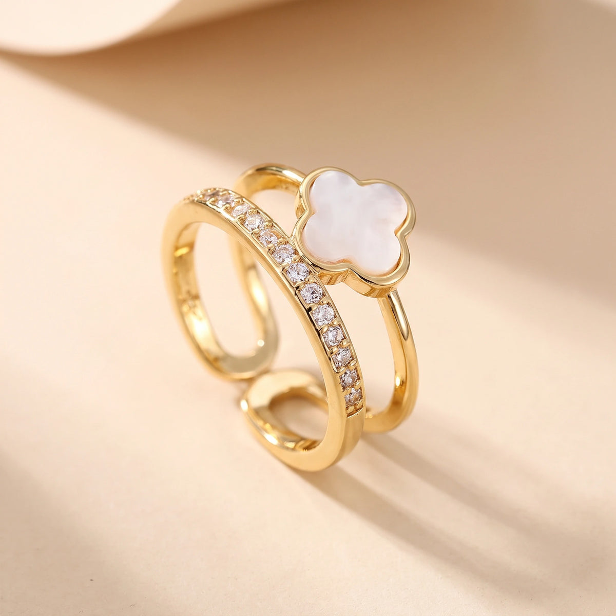 MYKI Clover Enamel Adjustable Ring | Anti Tarnish (MKR781G-SSYI)