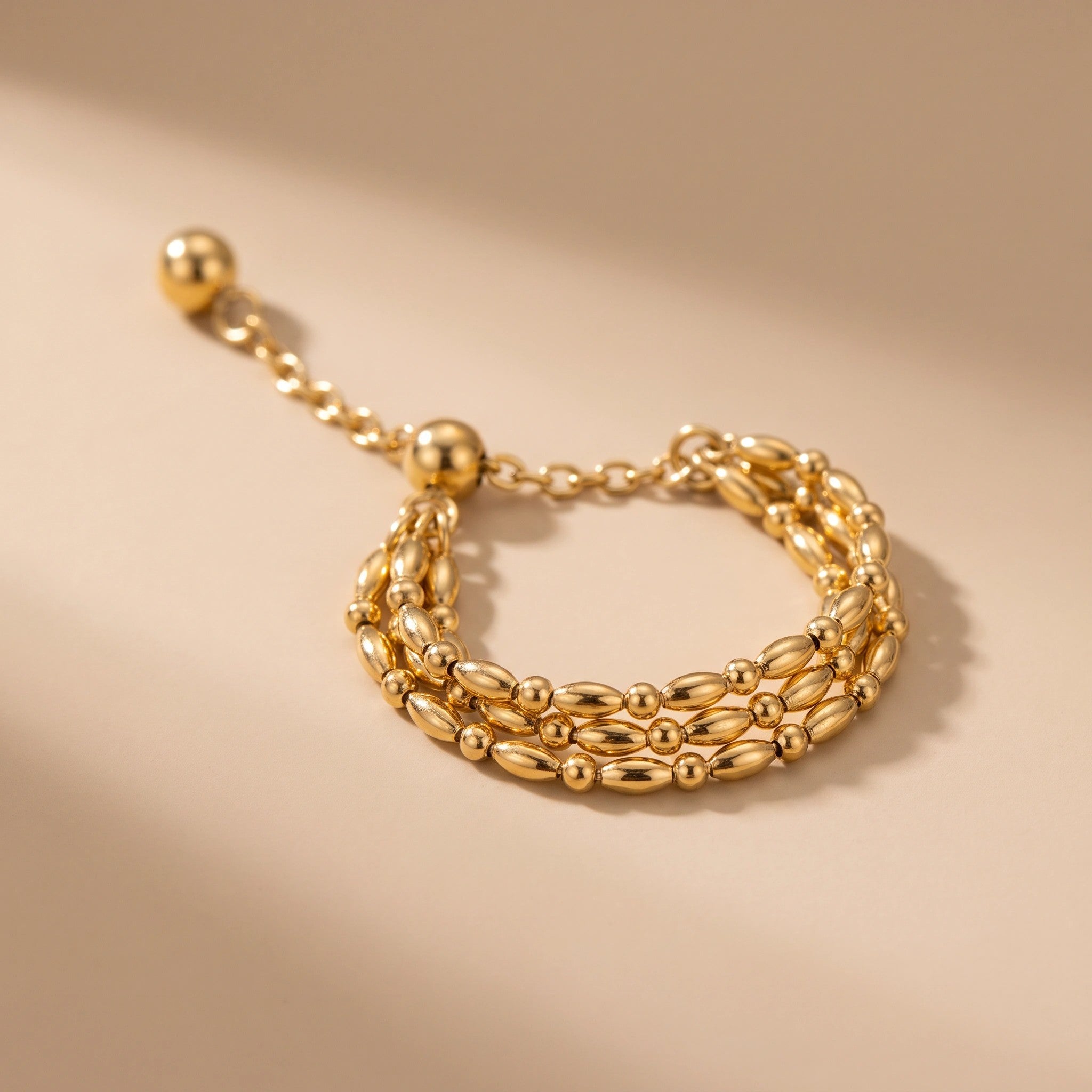 MYKI Beaded Chain Adjustable Ring | Anti Tarnish Finish (MKR778-SSYI)