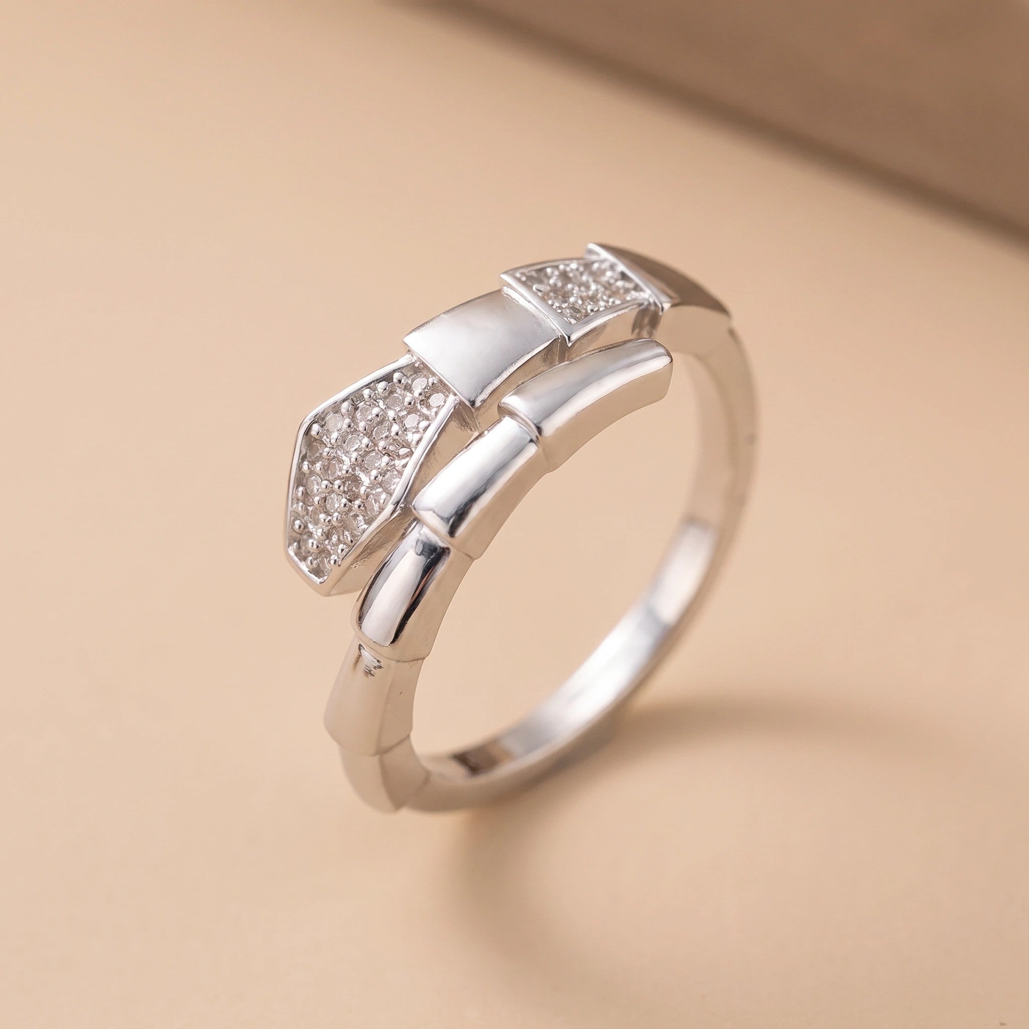 MYKI Geometric Crystal Adjustable Ring | Anti Tarnish Finish (MKR785-SSYI)
