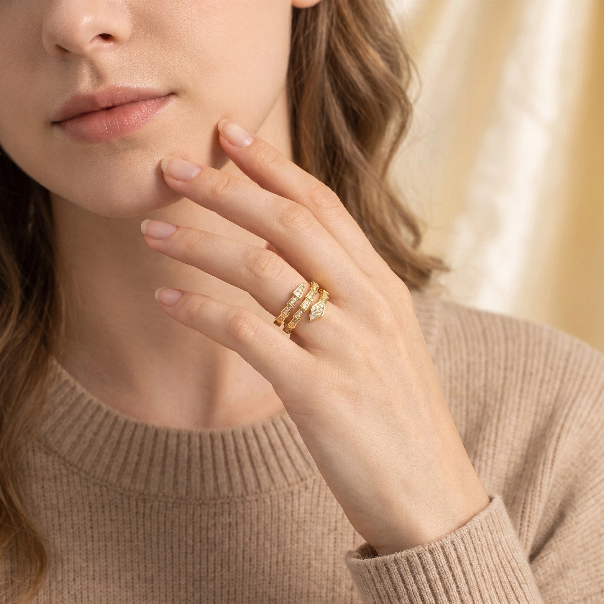 MYKI Dual Snake Wrap Adjustable Ring | Anti Tarnish Finish (MKR787-SSYI)