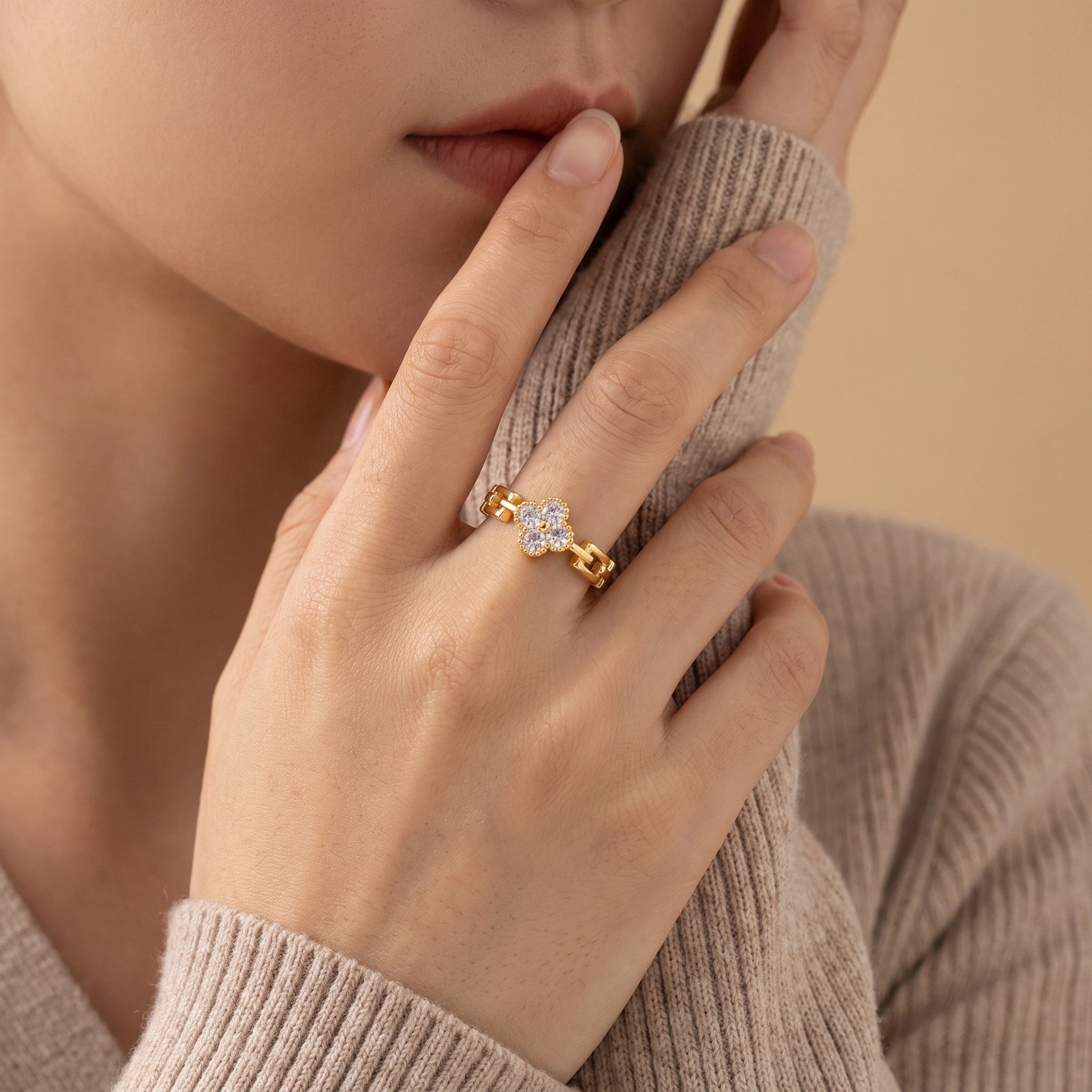 MYKI Clover Chain Adjustable Ring | Anti Tarnish Finish (MKR789-SSYI)