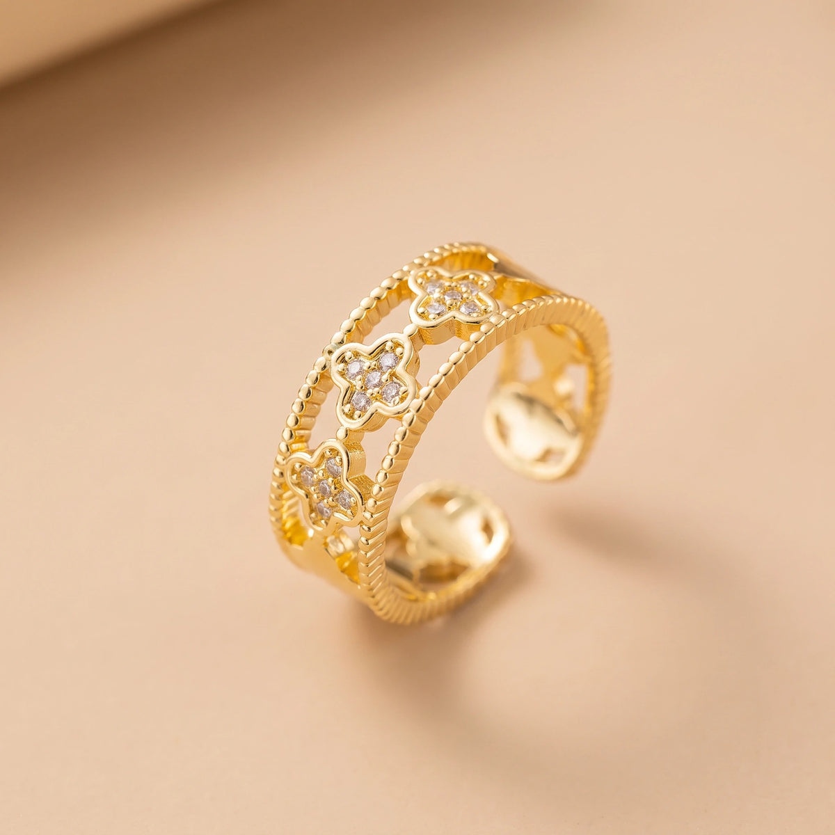 MYKI Floral Cutout Adjustable Ring | Anti Tarnish Finish (MKR790-SSYI)