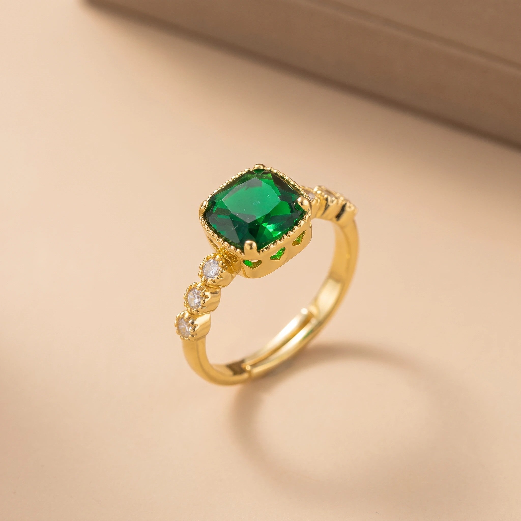 MYKI Emerald Green Stone Adjustable Ring | Anti Tarnish Finish (MKR792G-GREEN-SSYI)