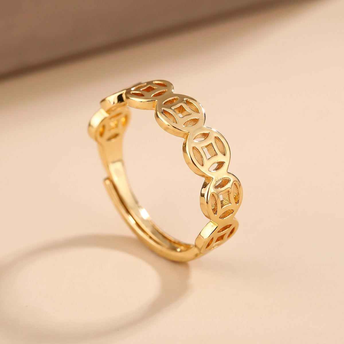 MYKI Geometric Cutout Adjustable Ring | Anti Tarnish Finish (MKR793-SSYI)