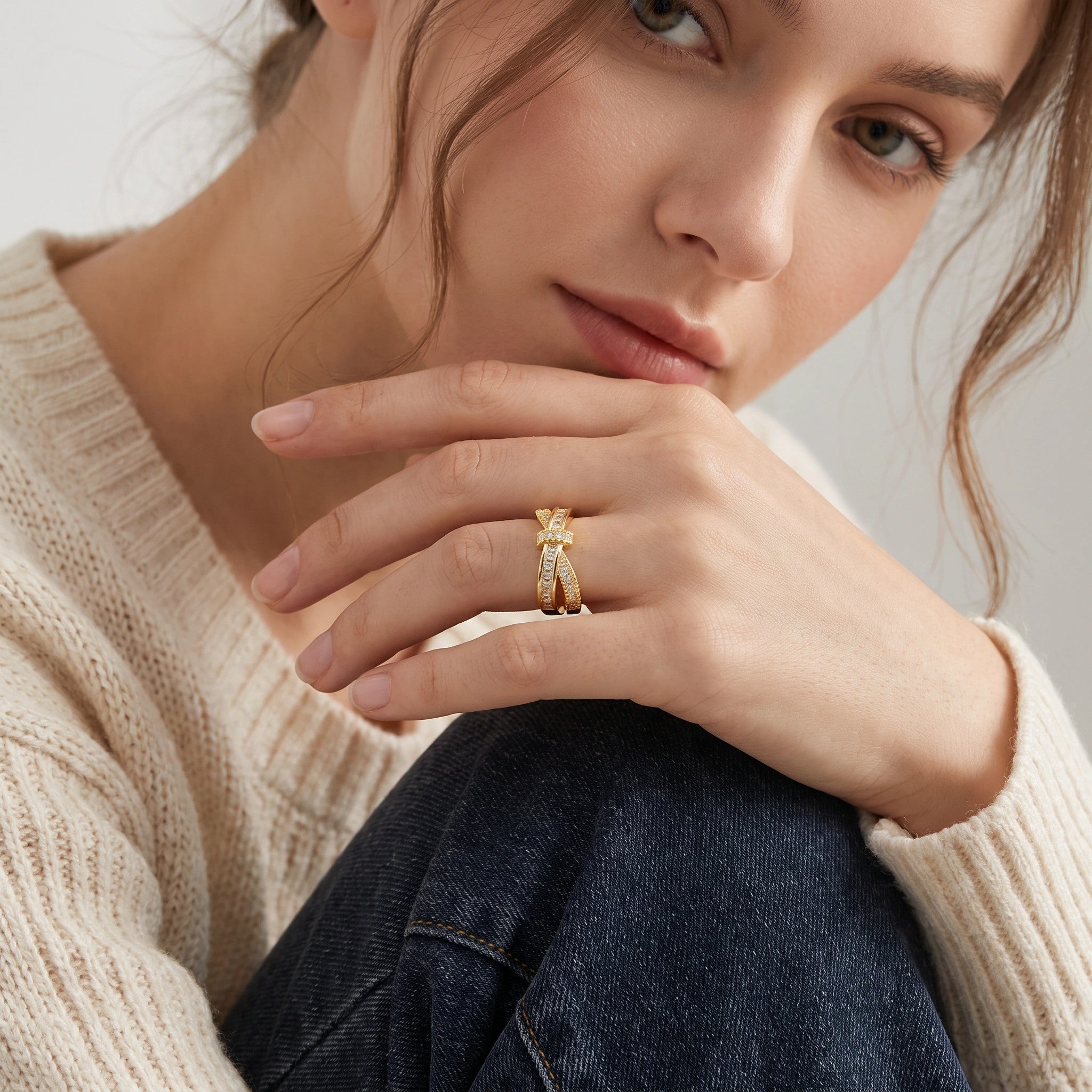 MYKI Cross Bow Adjustable Ring | Anti Tarnish (MKR795-SSYI)