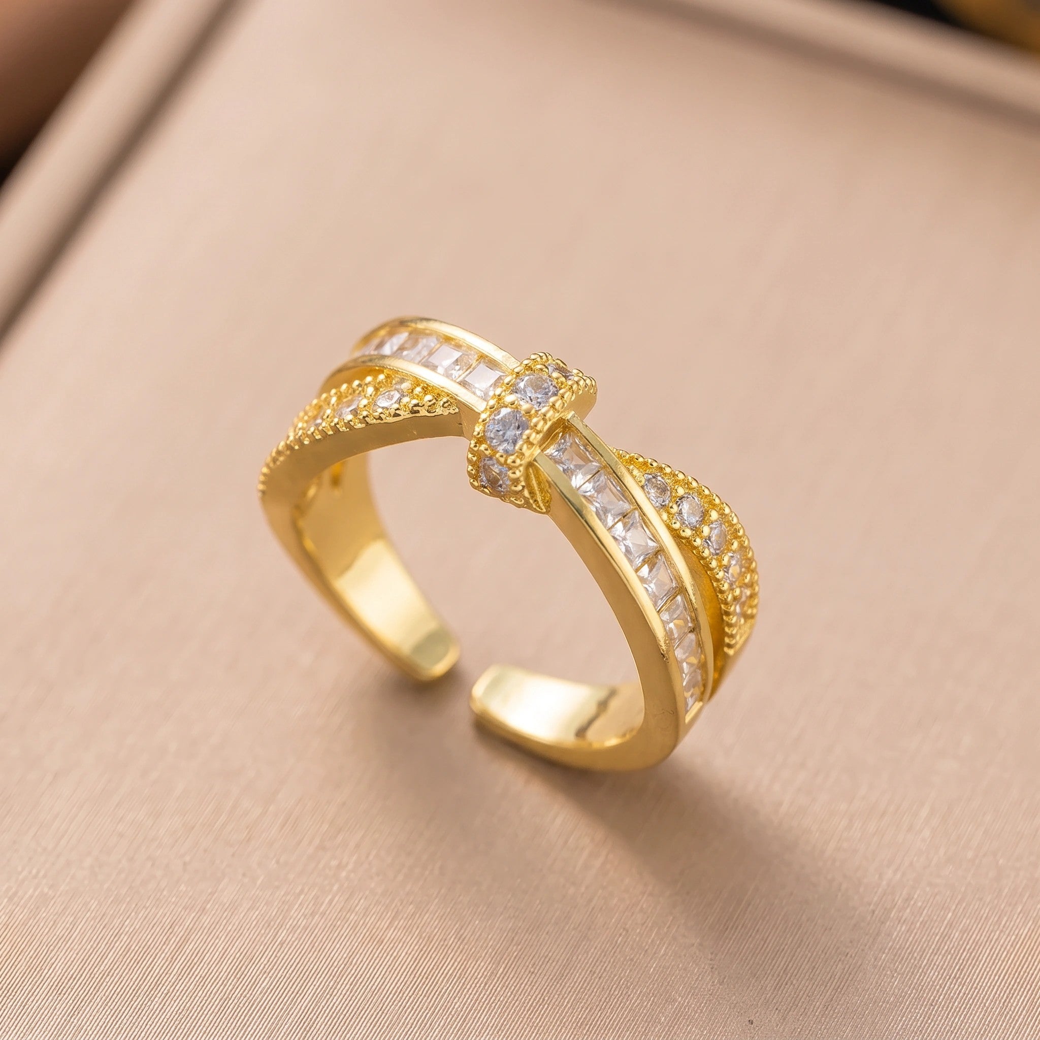 MYKI Cross Bow Adjustable Ring | Anti Tarnish (MKR795-SSYI)