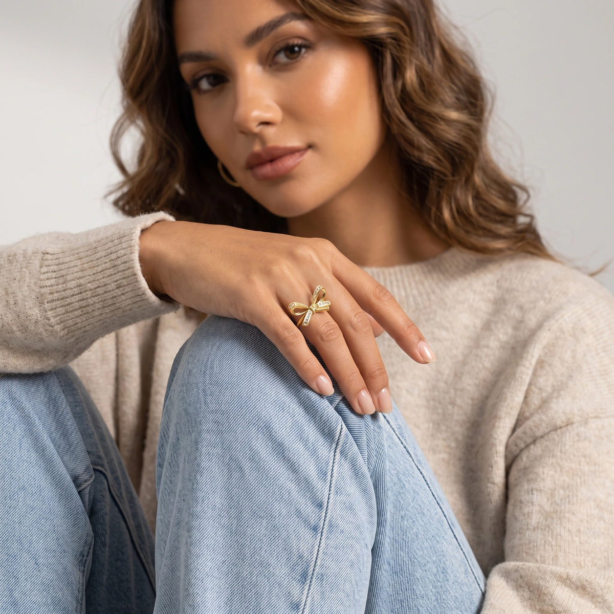 MYKI Ribbon Bow Statement Ring | Anti Tarnish Finish (MKR796-SSYI)