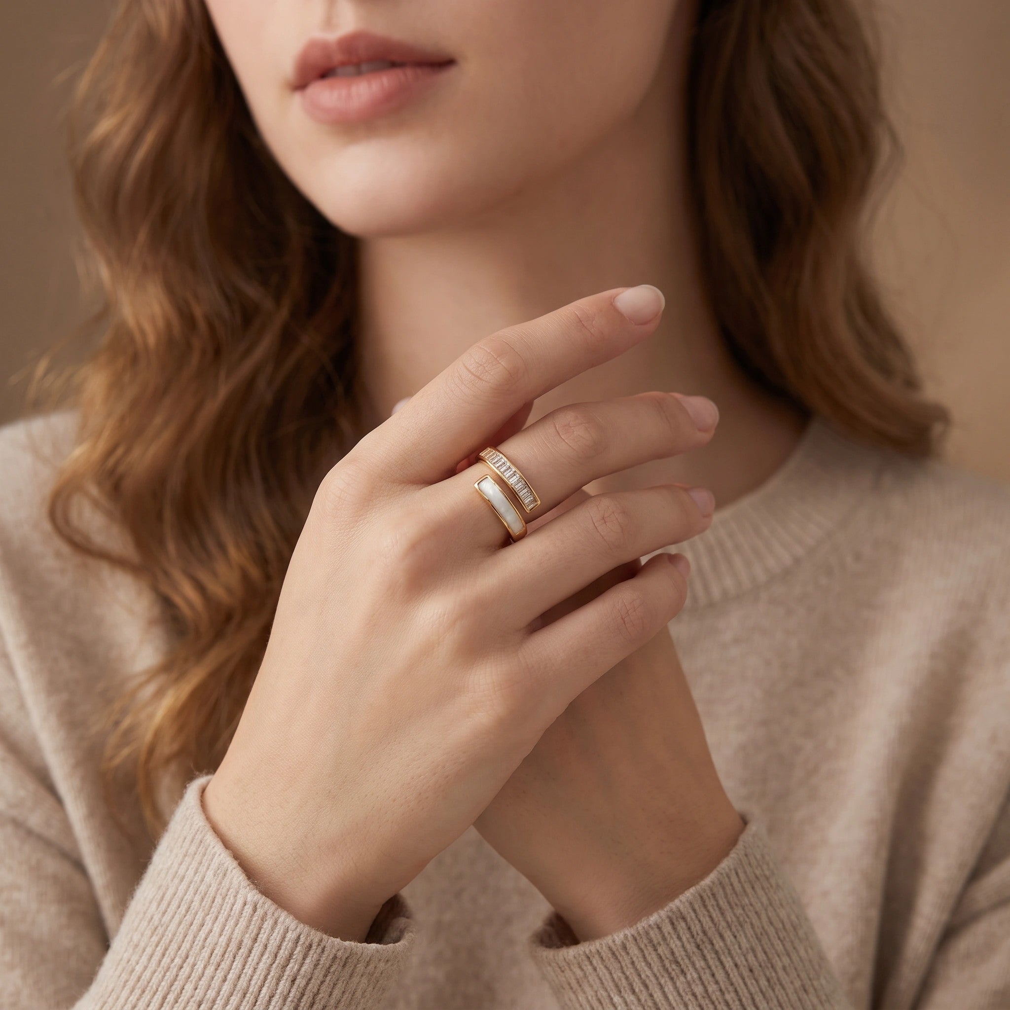 MYKI Dual Tone Adjustable Ring | Mother of Pearl Finish (MKR797-SSYI)