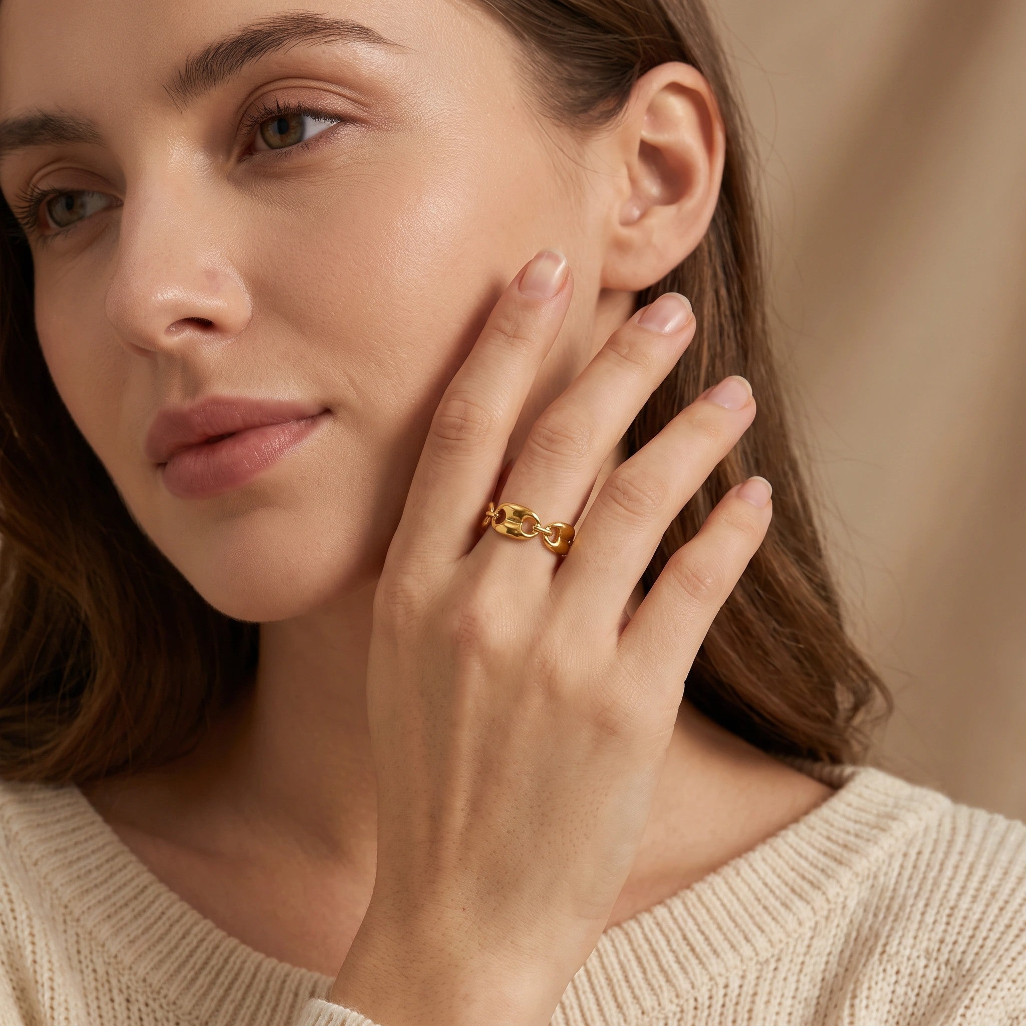 MYKI Chain Link Adjustable Ring | Anti Tarnish Finish (MKR800-SSYI)