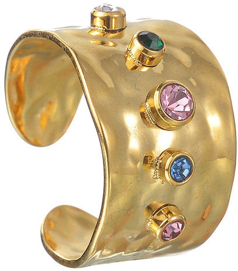 MYKI Gold-Plated Wide Band Adjustable Ring with Multicolor Stones (MKR715G-SSYI)