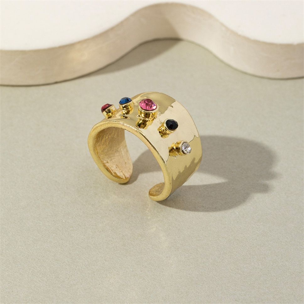 MYKI Gold-Plated Wide Band Adjustable Ring with Multicolor Stones (MKR715G-SSYI)