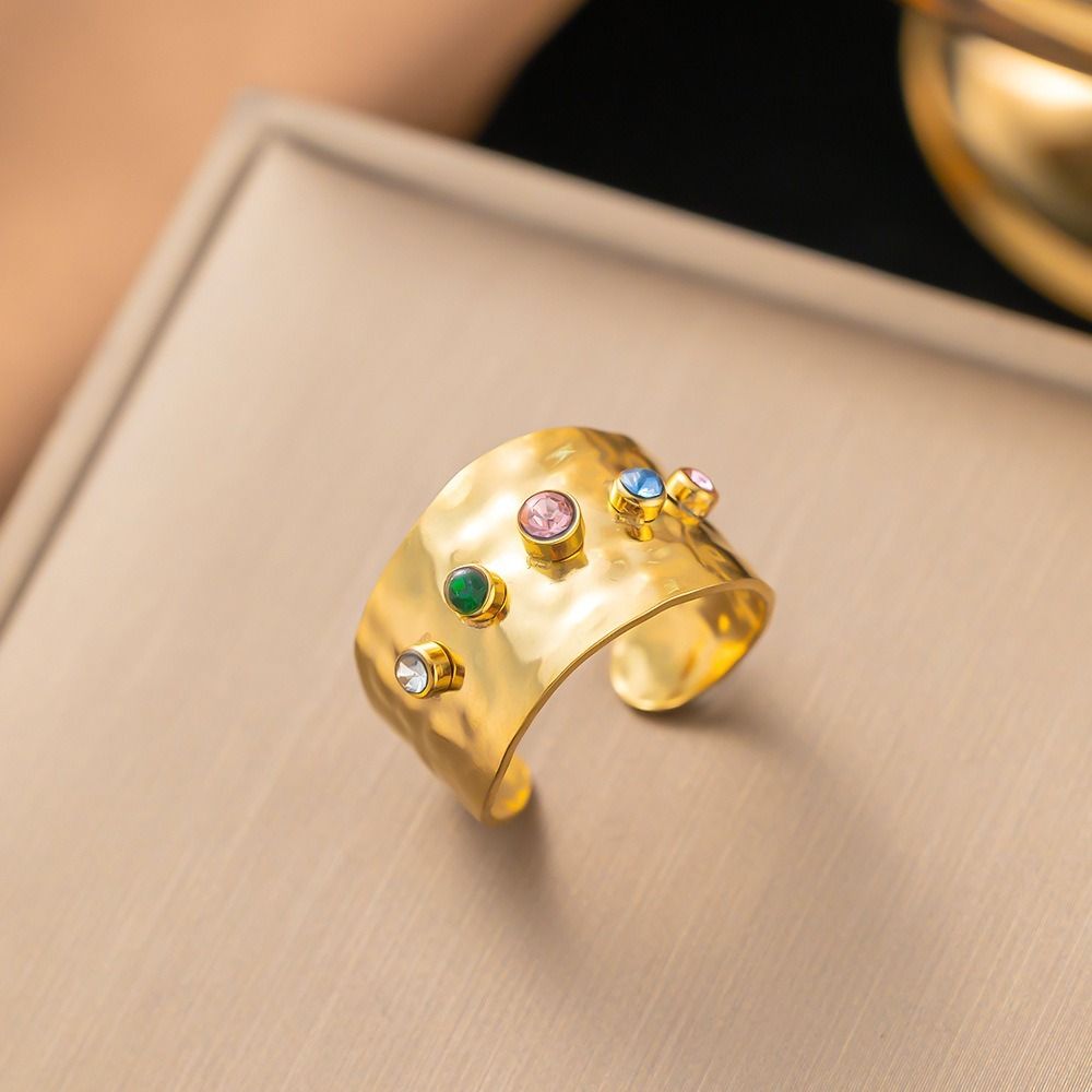 MYKI Gold-Plated Wide Band Adjustable Ring with Multicolor Stones (MKR715G-SSYI)
